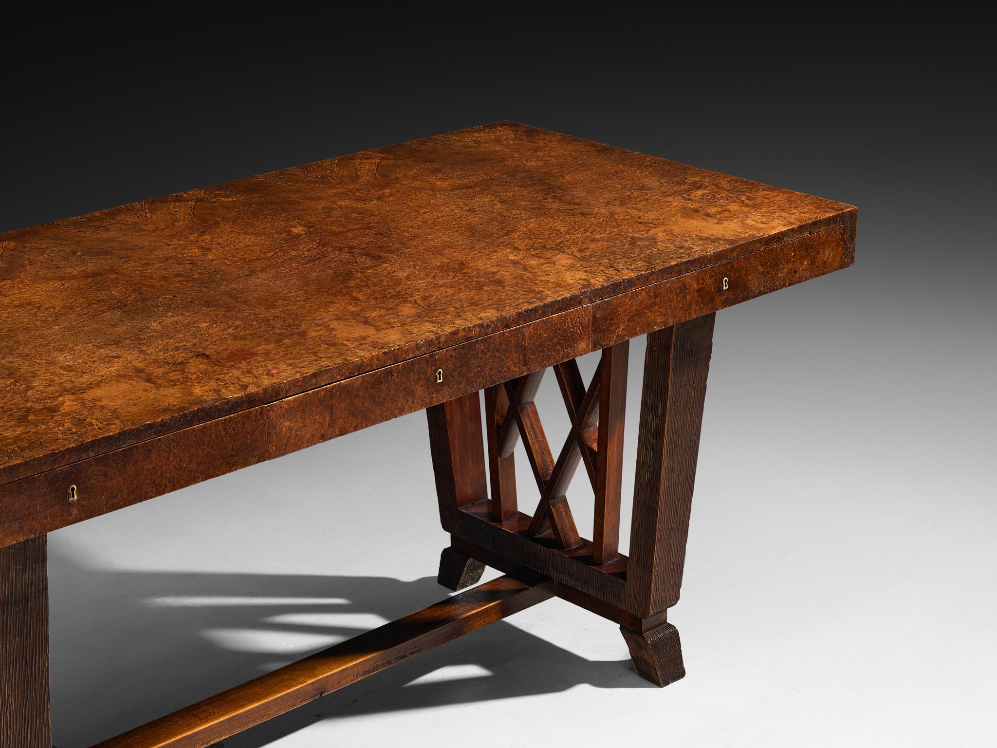 Ernesto Valabrega for Vittorio Valabrega Art Deco Desk in Walnut Briar tables Morentz