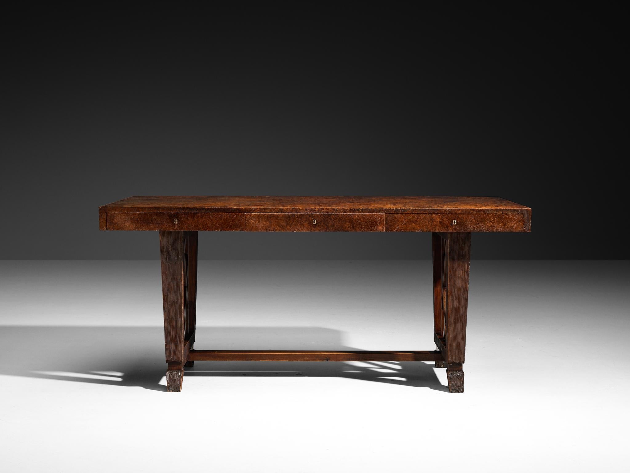 Ernesto Valabrega for Vittorio Valabrega Art Deco Desk in Walnut Briar tables Morentz
