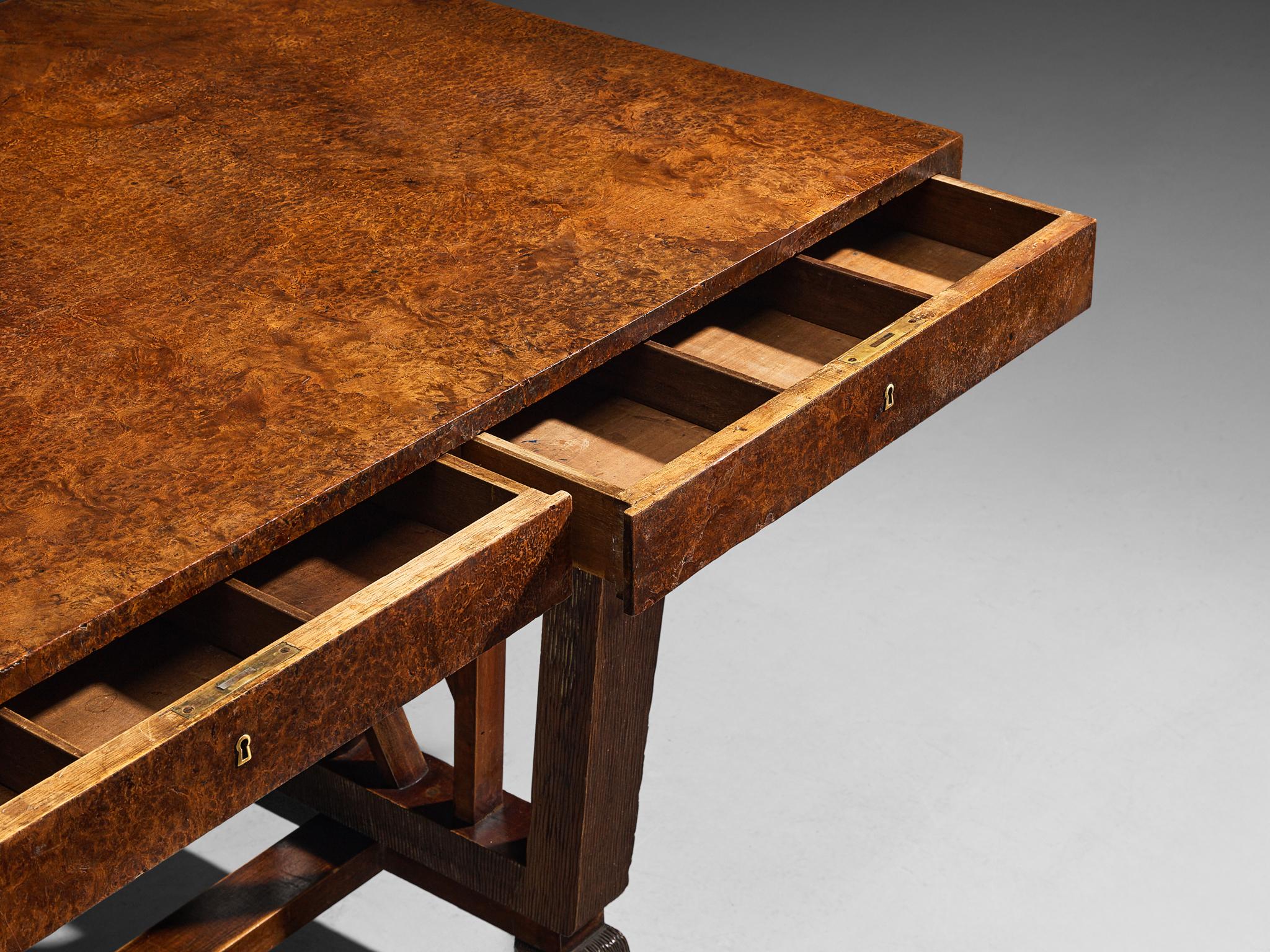 Ernesto Valabrega for Vittorio Valabrega Art Deco Desk in Walnut Briar tables Morentz
