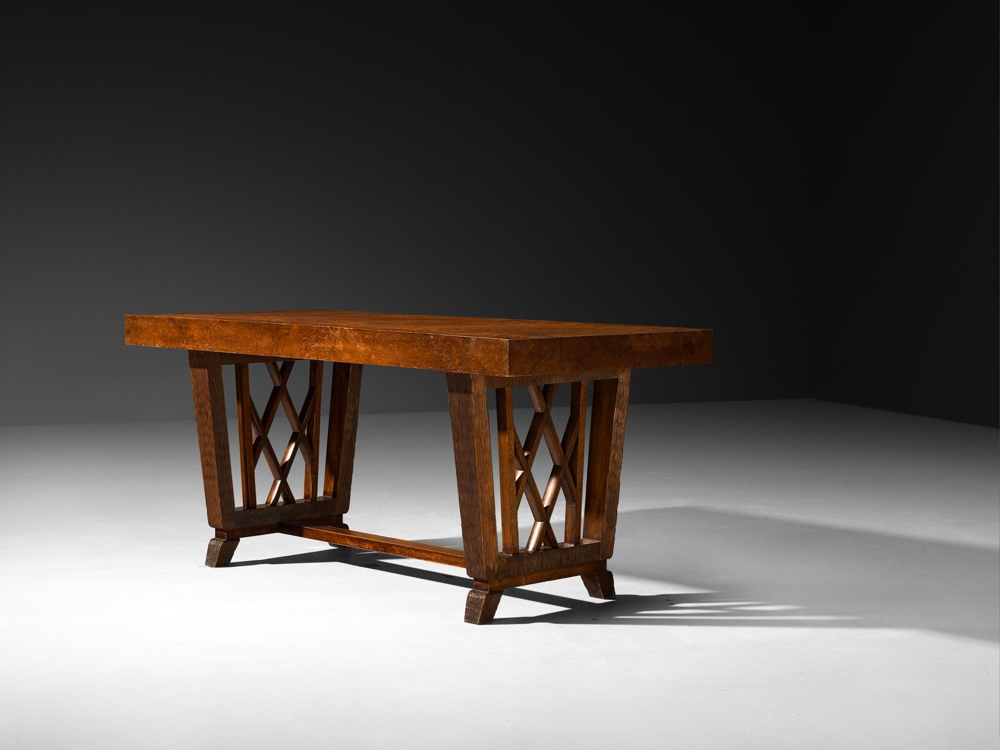 Ernesto Valabrega for Vittorio Valabrega Art Deco Desk in Walnut Briar tables Morentz