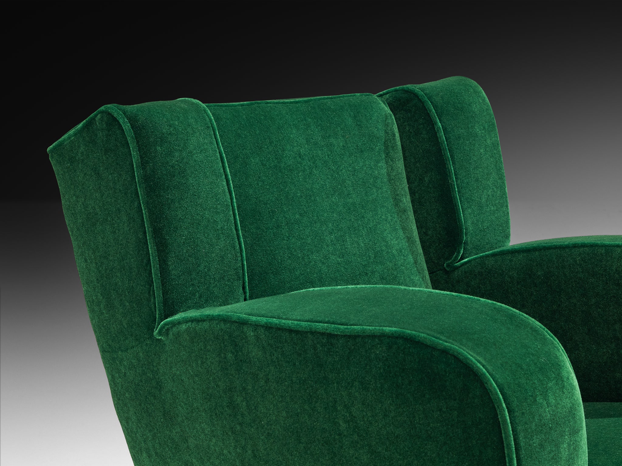 Pair of Mid-Century Modern Lounge Chairs in Forest Green Mohair by Pierre Frey Seating Morentz