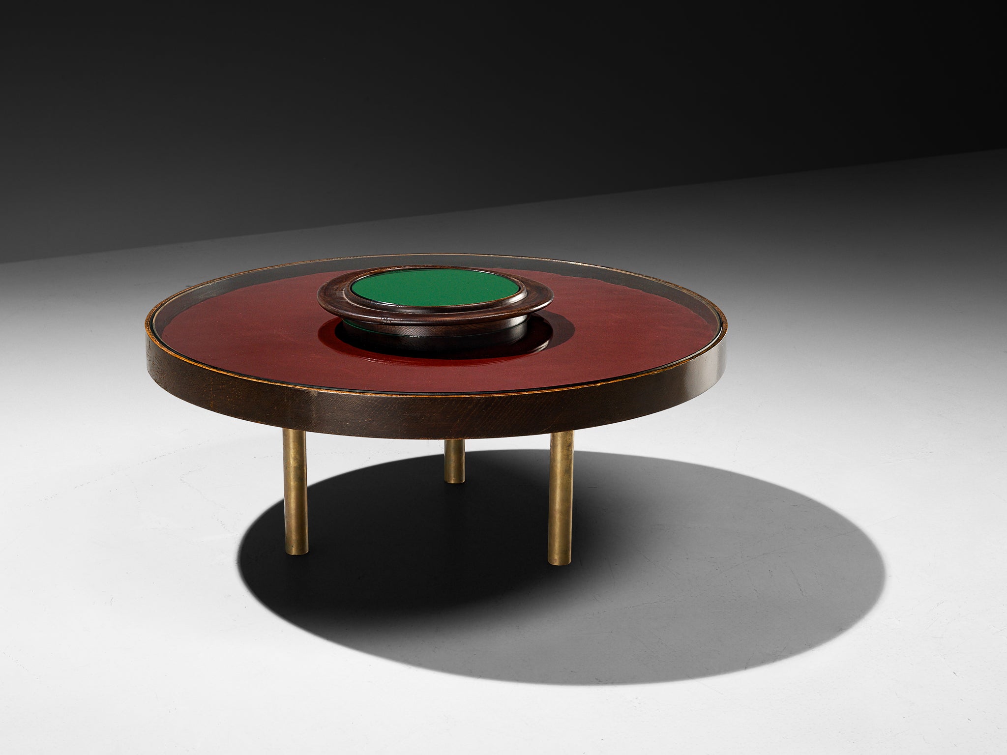 1930s Luigi Fontana & C. Coffee Table in Crystal Glass Oak and Brass Tables Morentz