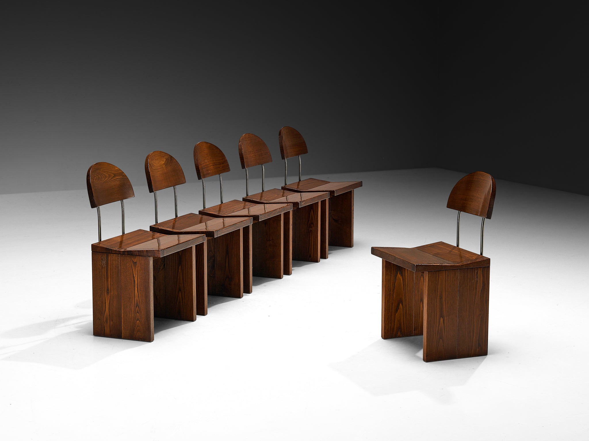 Tito Agnoli Set of Six 'Ilex' Dining Chairs in Solid Oak Seating Morentz