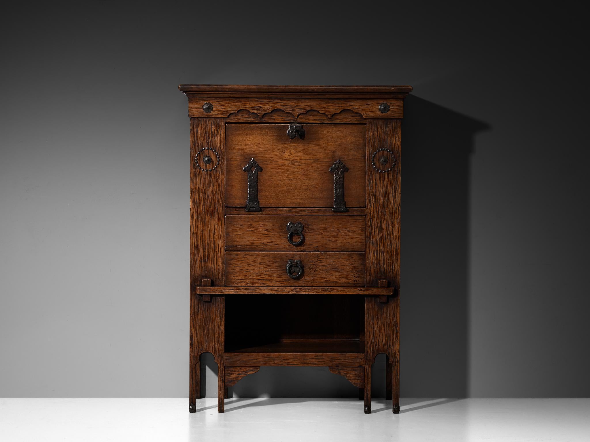 Ernesto Valabrega for Vittorio Valabrega Art Deco Cabinet in Oak and Iron case pieces and storage cabinets Morentz