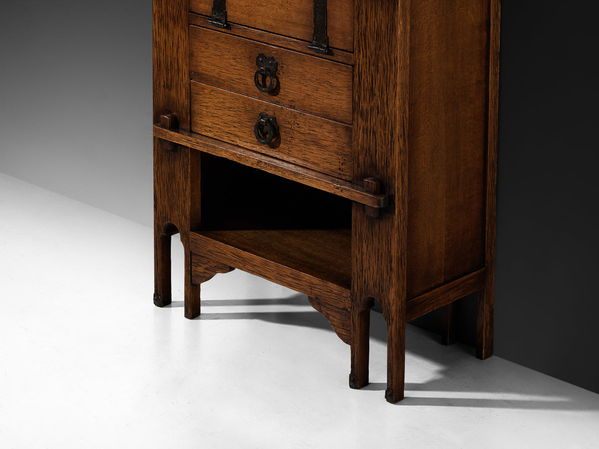 Ernesto Valabrega for Vittorio Valabrega Art Deco Cabinet in Oak and Iron Case pieces and storage cabinets Morentz
