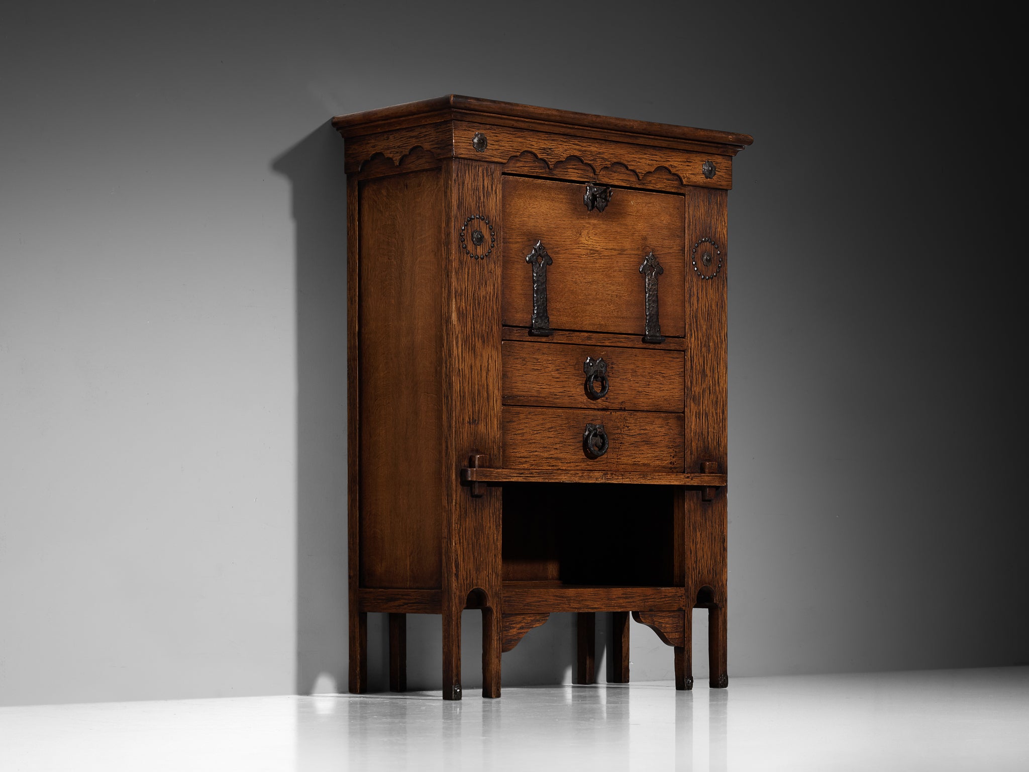 Ernesto Valabrega for Vittorio Valabrega Art Deco Cabinet in Oak and Iron Case pieces and storage cabinets Morentz