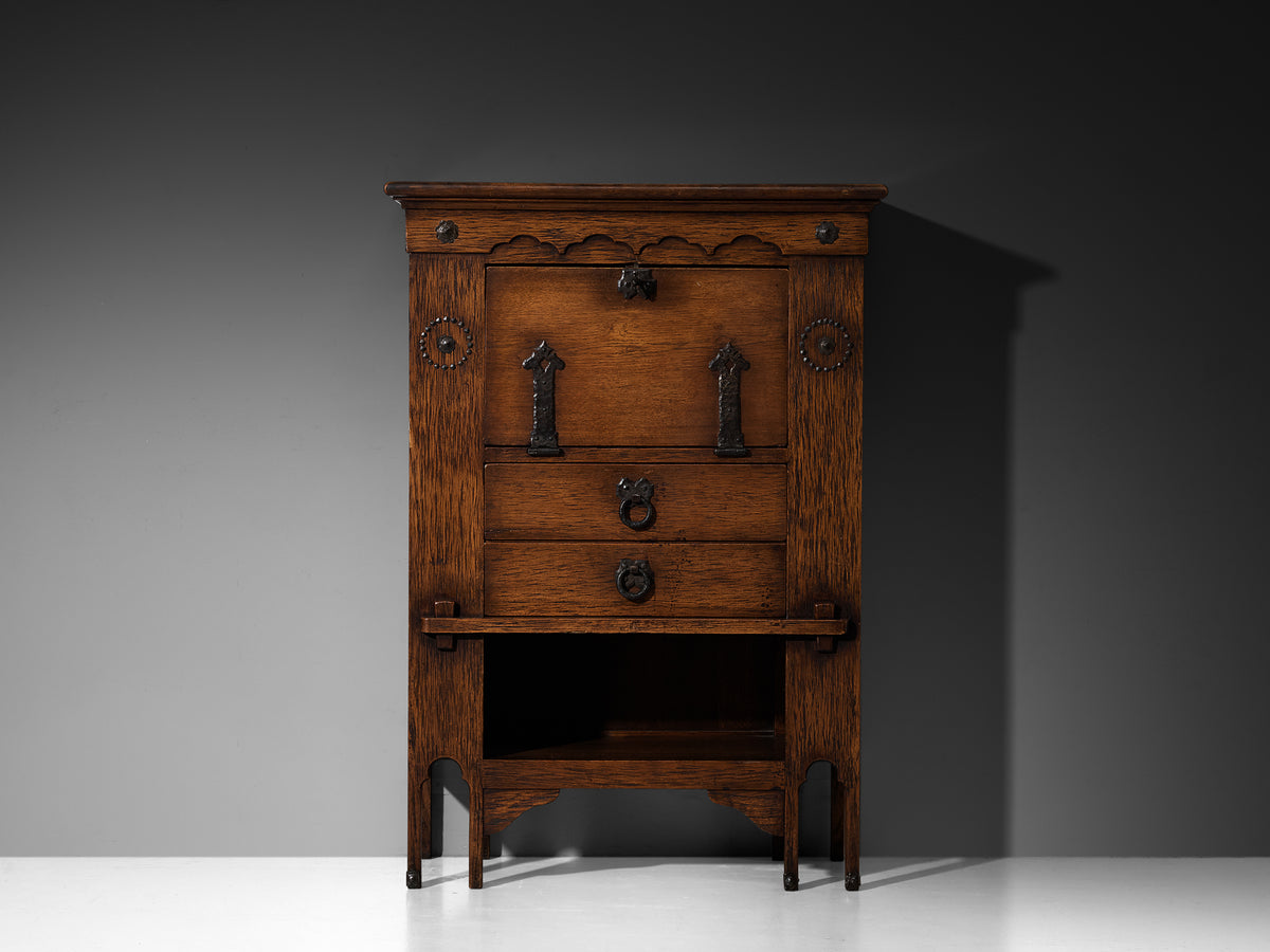Ernesto Valabrega for Vittorio Valabrega Art Deco Cabinet in Oak and Iron Case pieces and storage cabinets Morentz