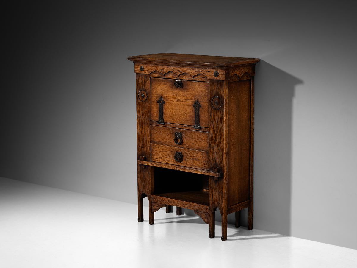 Ernesto Valabrega for Vittorio Valabrega Art Deco Cabinet in Oak and Iron Case pieces and storage cabinets Morentz