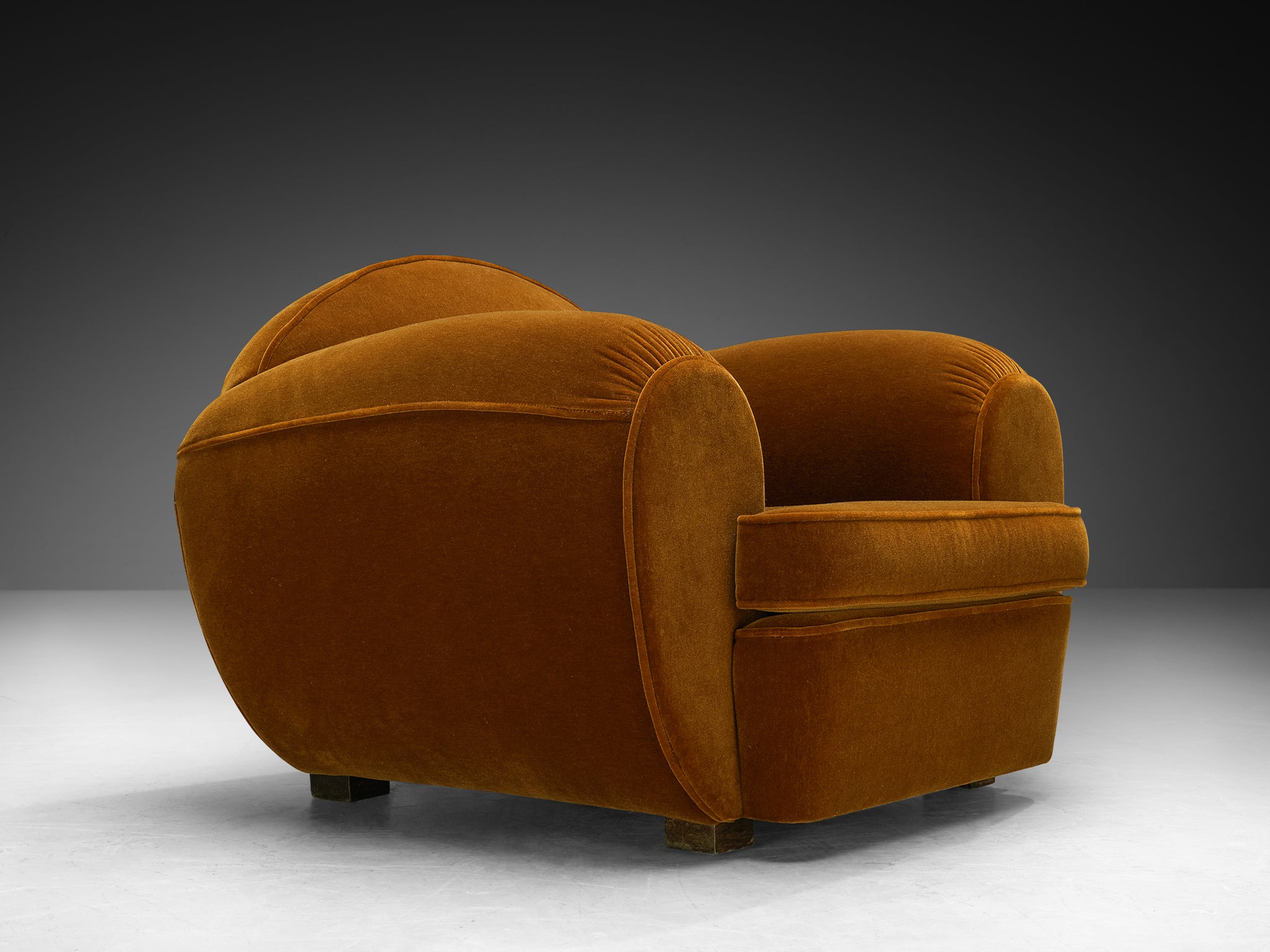 Rare René Drouet Pair of Lounge Chairs in Caramel Mohair by Pierre Frey Seating Morentz