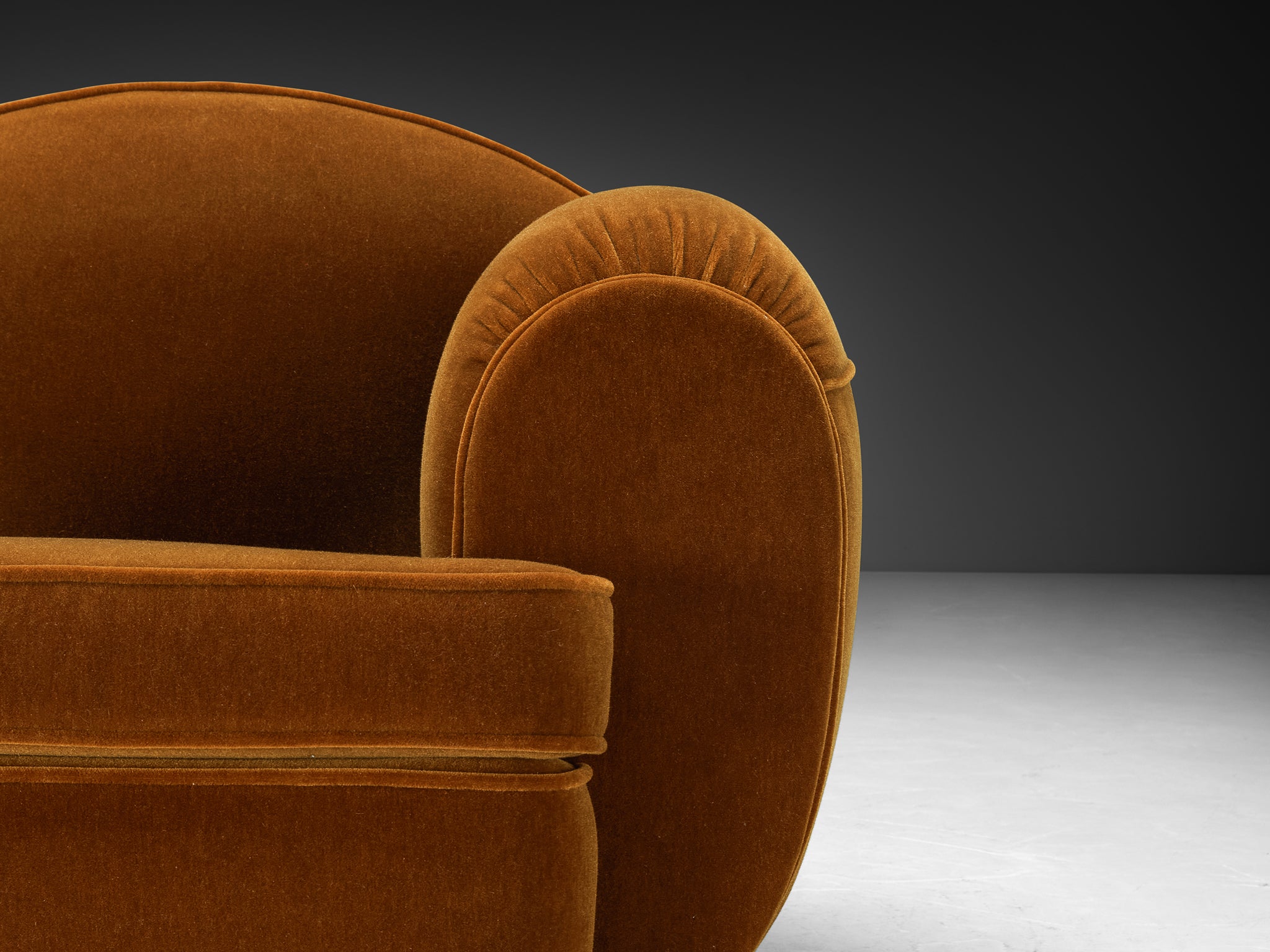 Rare René Drouet Pair of Lounge Chairs in Caramel Mohair by Pierre Frey Seating Morentz