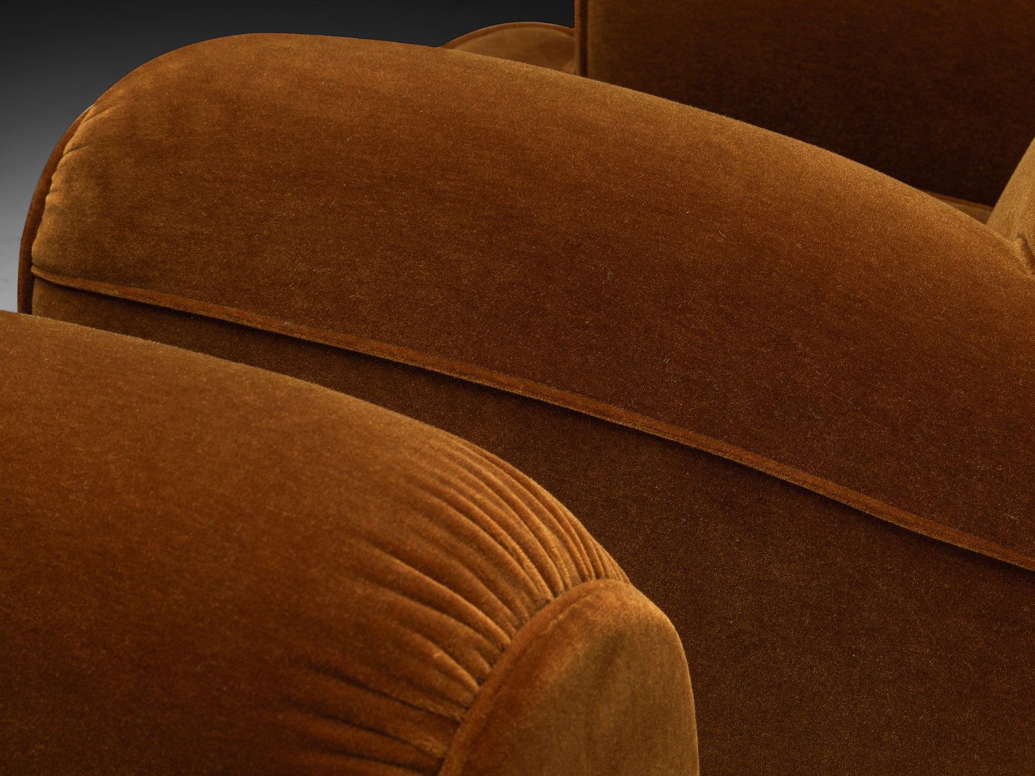 Rare René Drouet Pair of Lounge Chairs in Caramel Mohair by Pierre Frey Seating Morentz