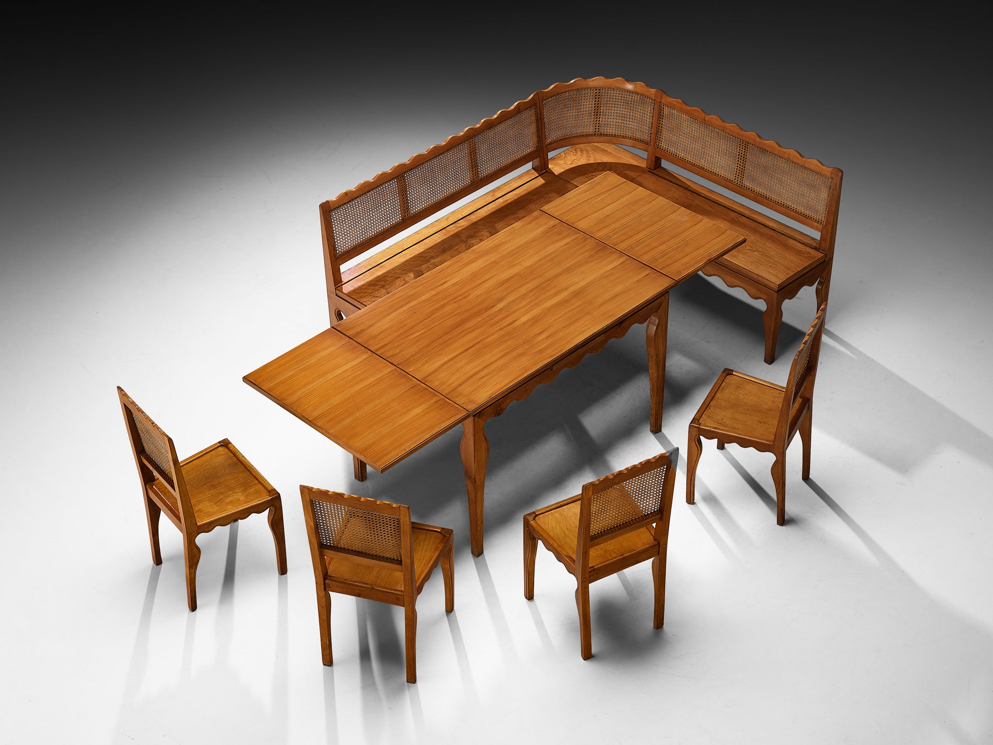 Paolo Buffa Rare Dining Set with Table, Chairs and Corner Bench in Cherry Wood Seating Morentz