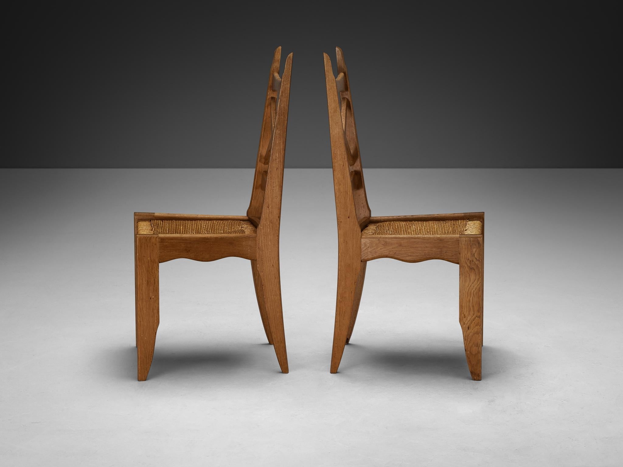 Guillerme & Chambron Set of Six Dining Chairs in Oak and Straw seating Morentz