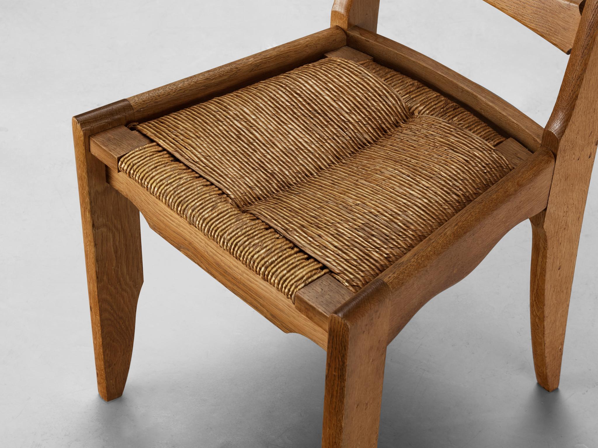 Guillerme & Chambron Set of Six Dining Chairs in Oak and Straw seating Morentz