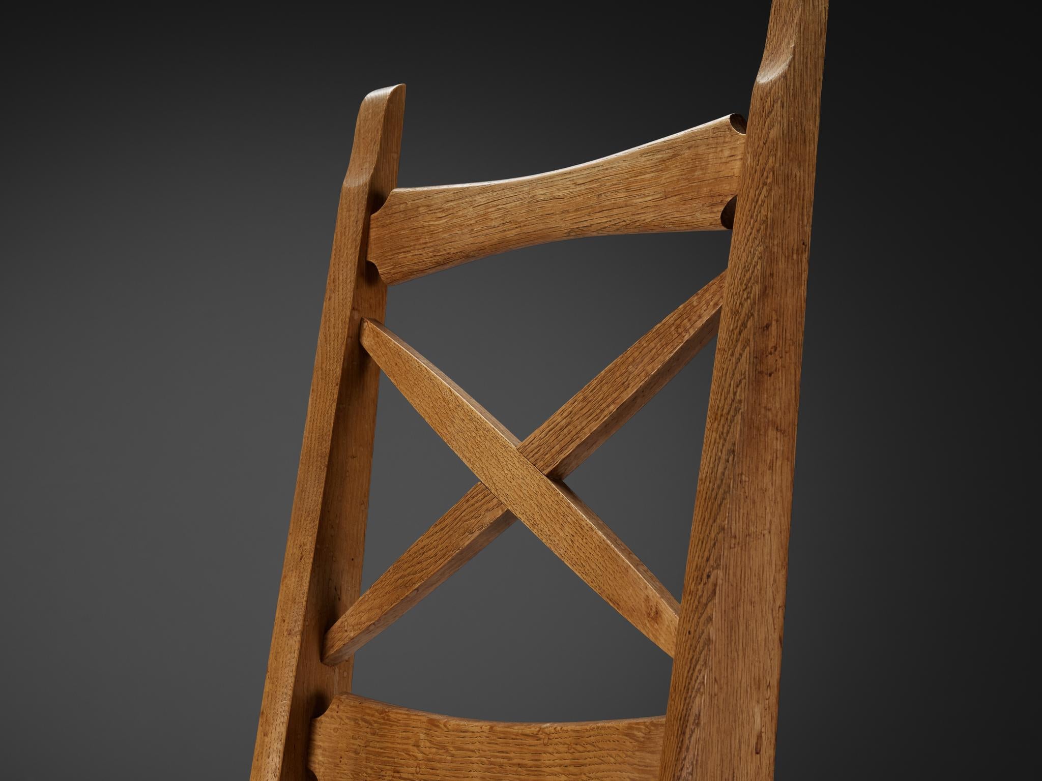 Guillerme & Chambron Set of Six Dining Chairs in Oak and Straw seating Morentz