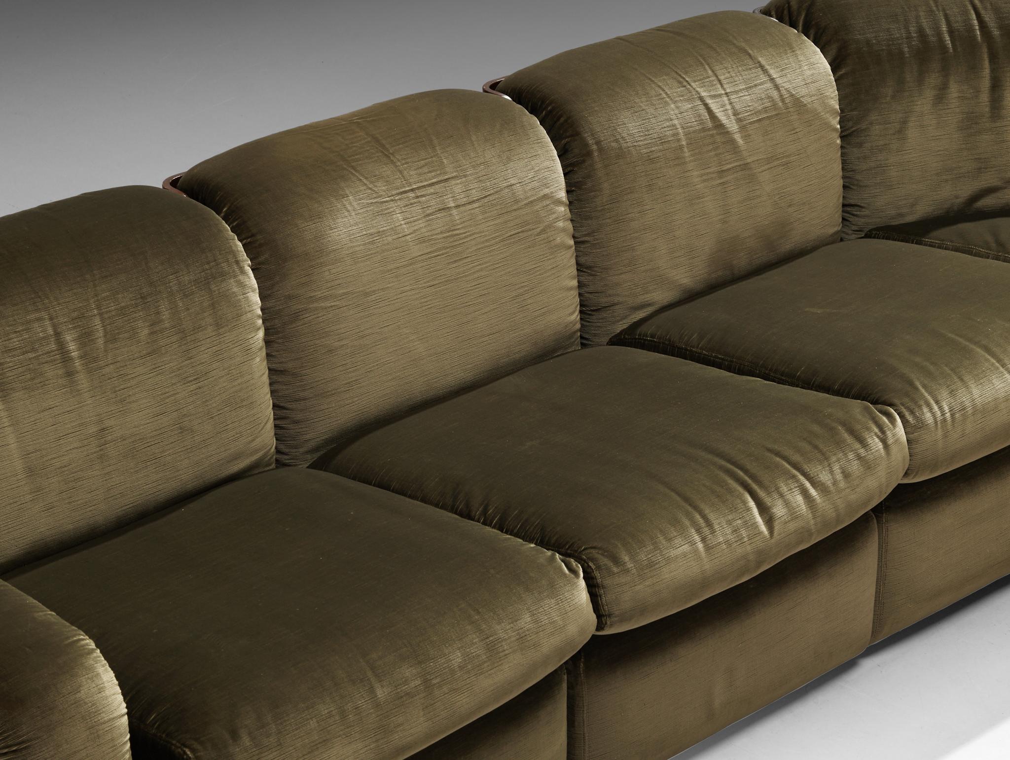 Italian Mid-century Grand Sectional Sofa in Moss Green Fabric seating Morentz