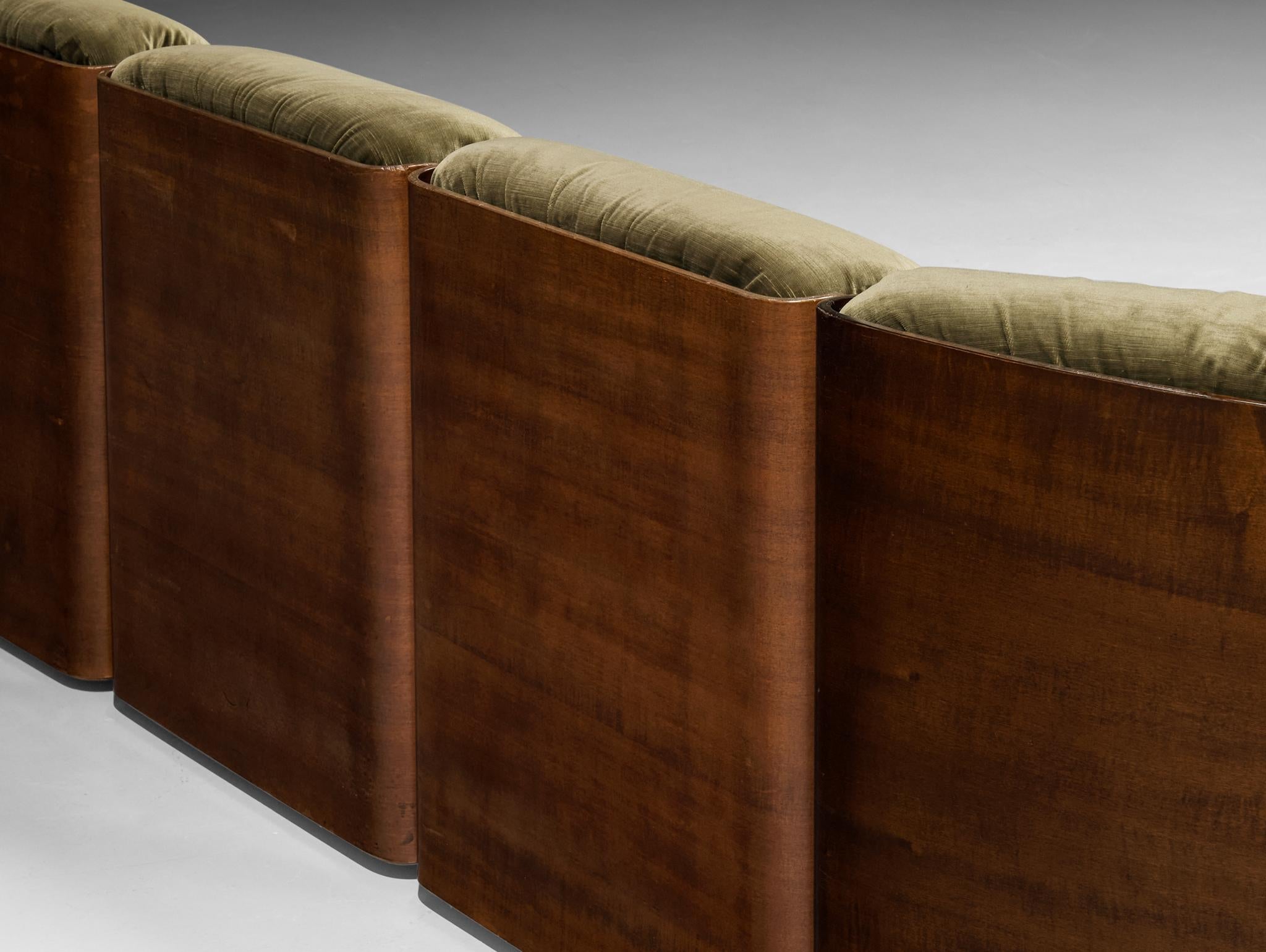 Italian Mid-century Grand Sectional Sofa in Moss Green Fabric seating Morentz