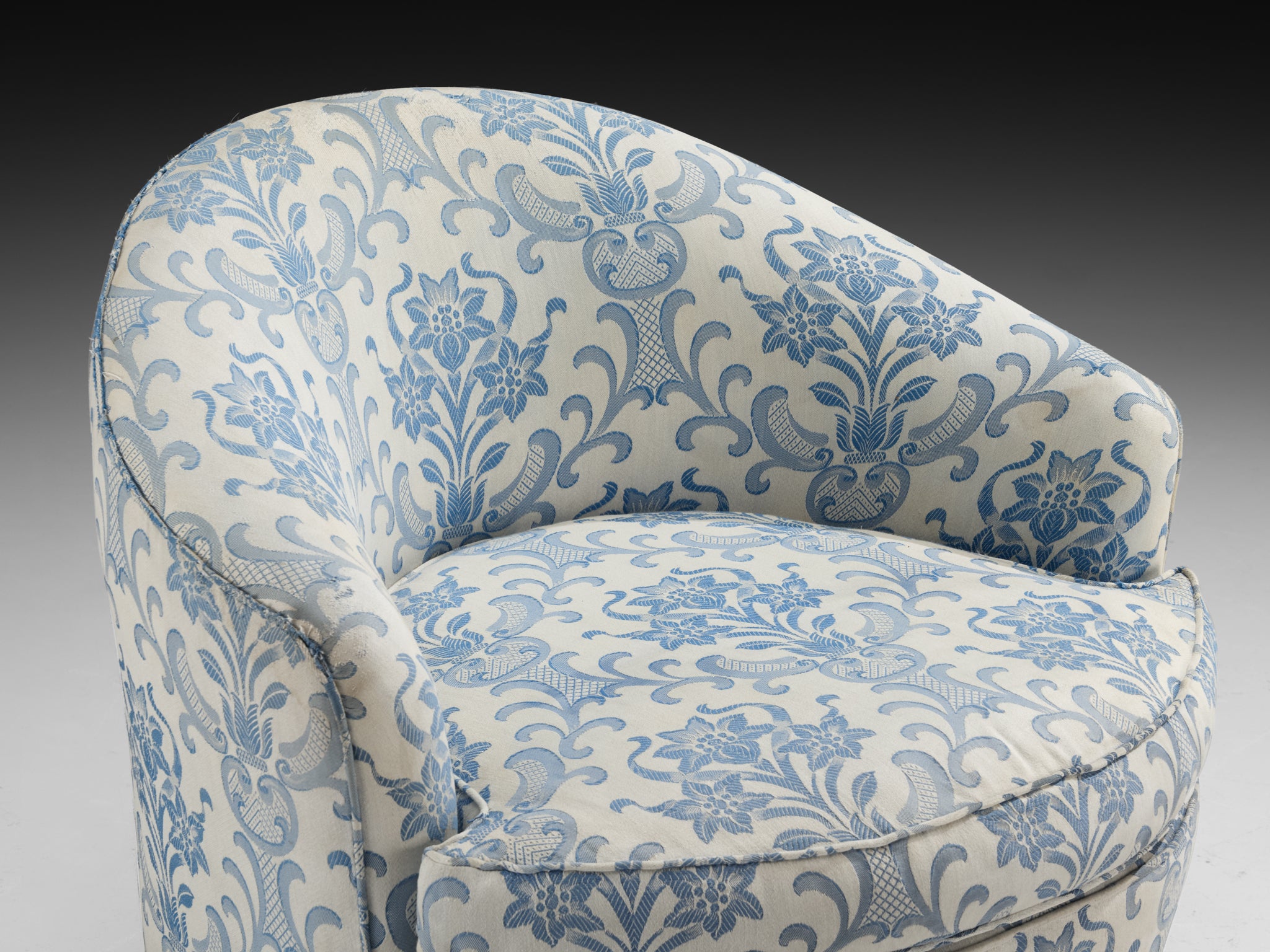 Pair of Charming Italian Mid-Century Lounge Chairs in Light Blue Damask Fabric Seating Morentz