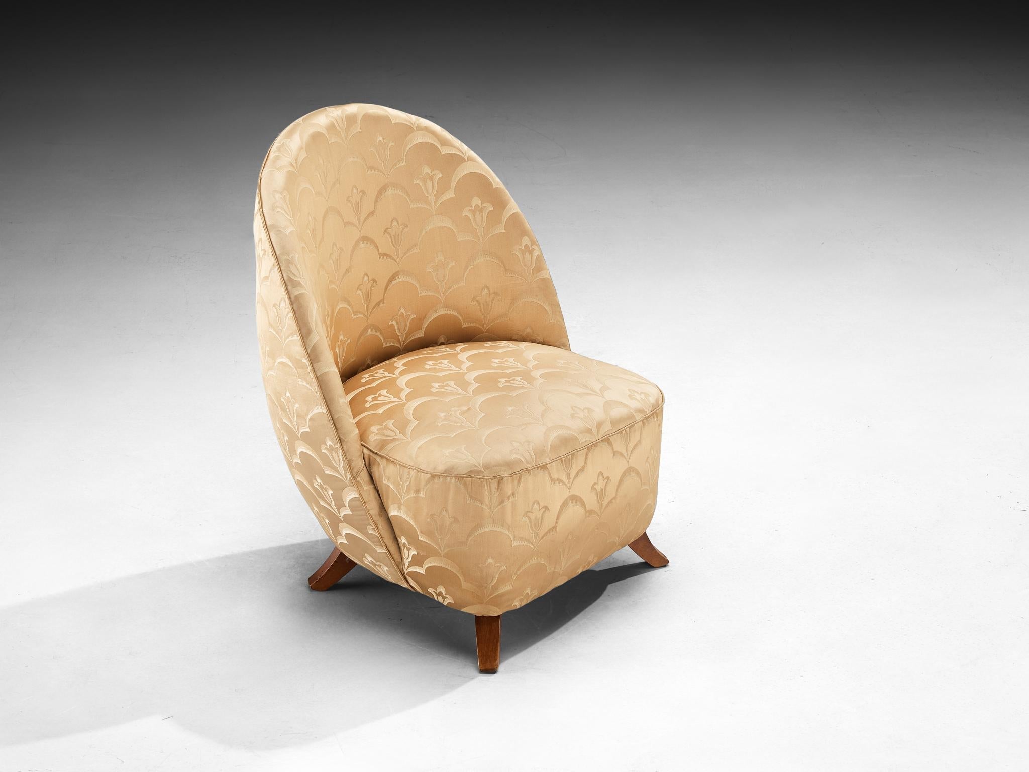 Italian Pair of Sculptural Lounge Chairs in Golden Damask Upholstery seating Morentz