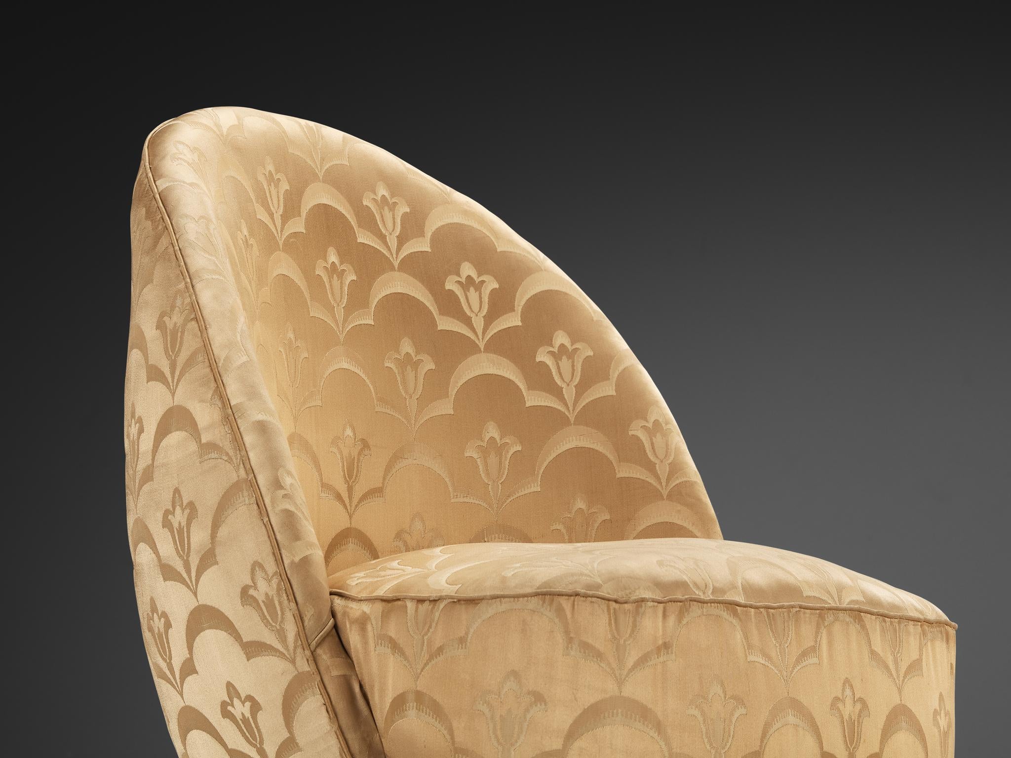 Italian Pair of Sculptural Lounge Chairs in Golden Damask Upholstery seating Morentz