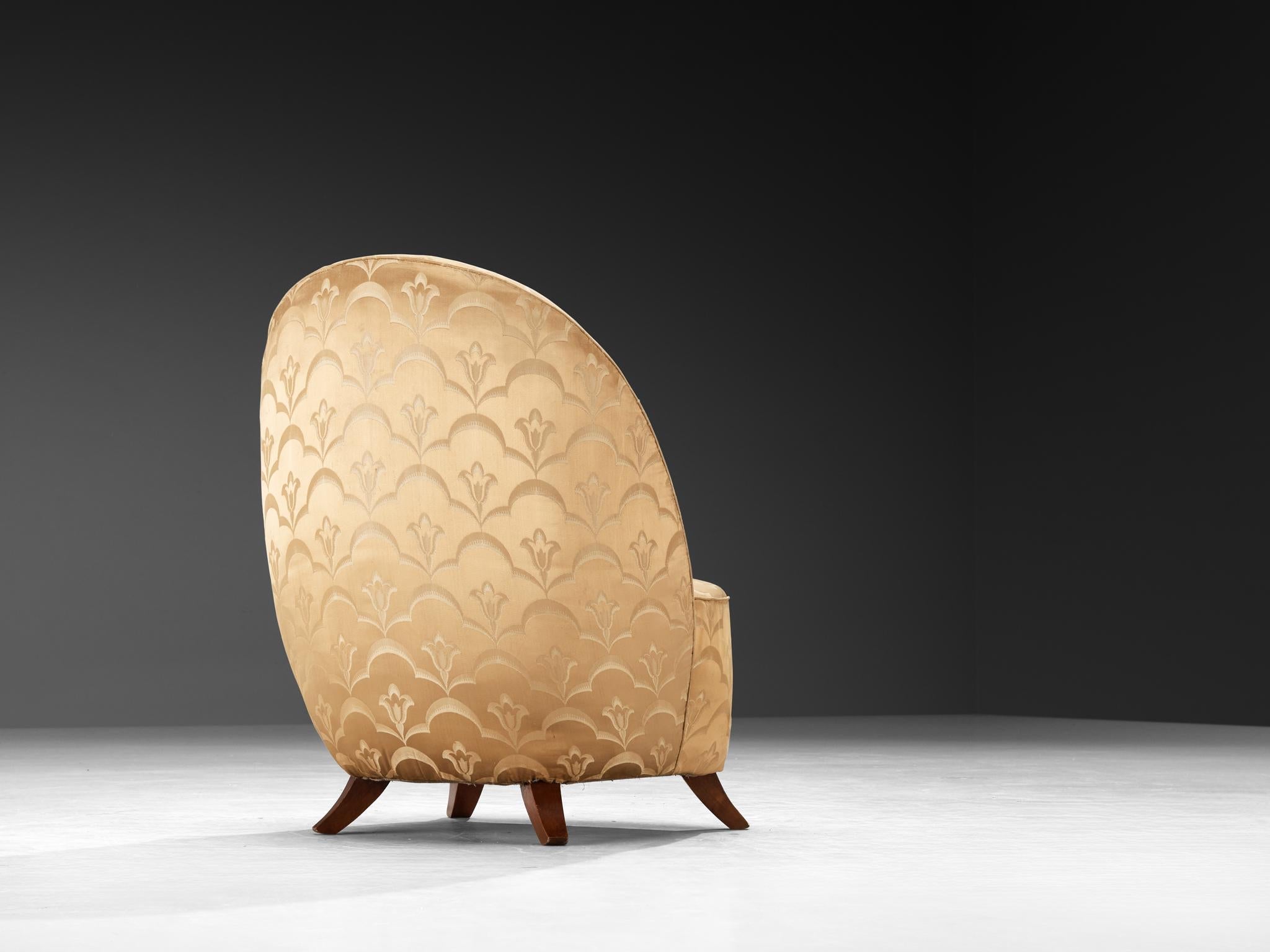 Italian Pair of Sculptural Lounge Chairs in Golden Damask Upholstery seating Morentz