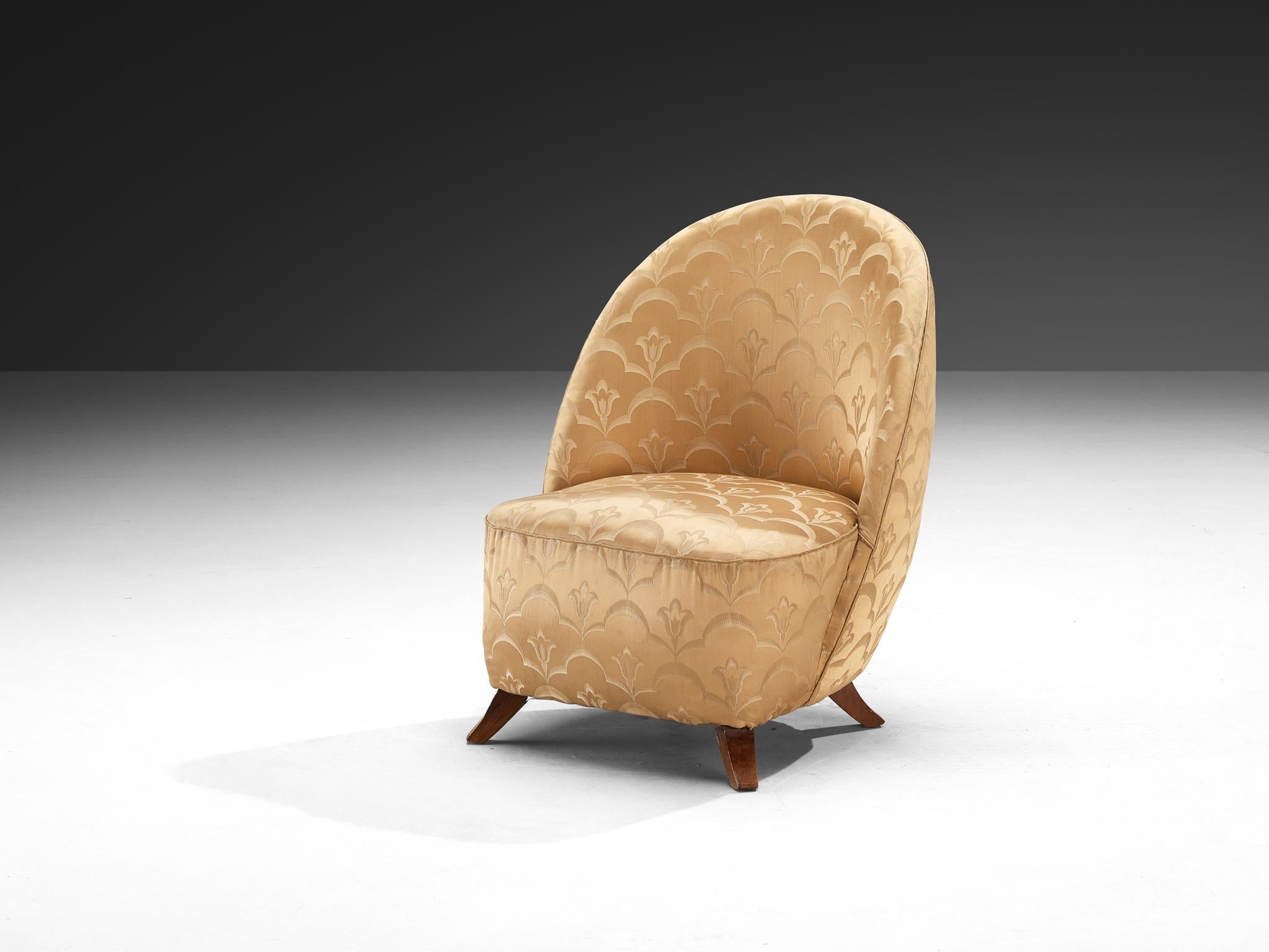 Italian Pair of Sculptural Lounge Chairs in Golden Damask Upholstery seating Morentz