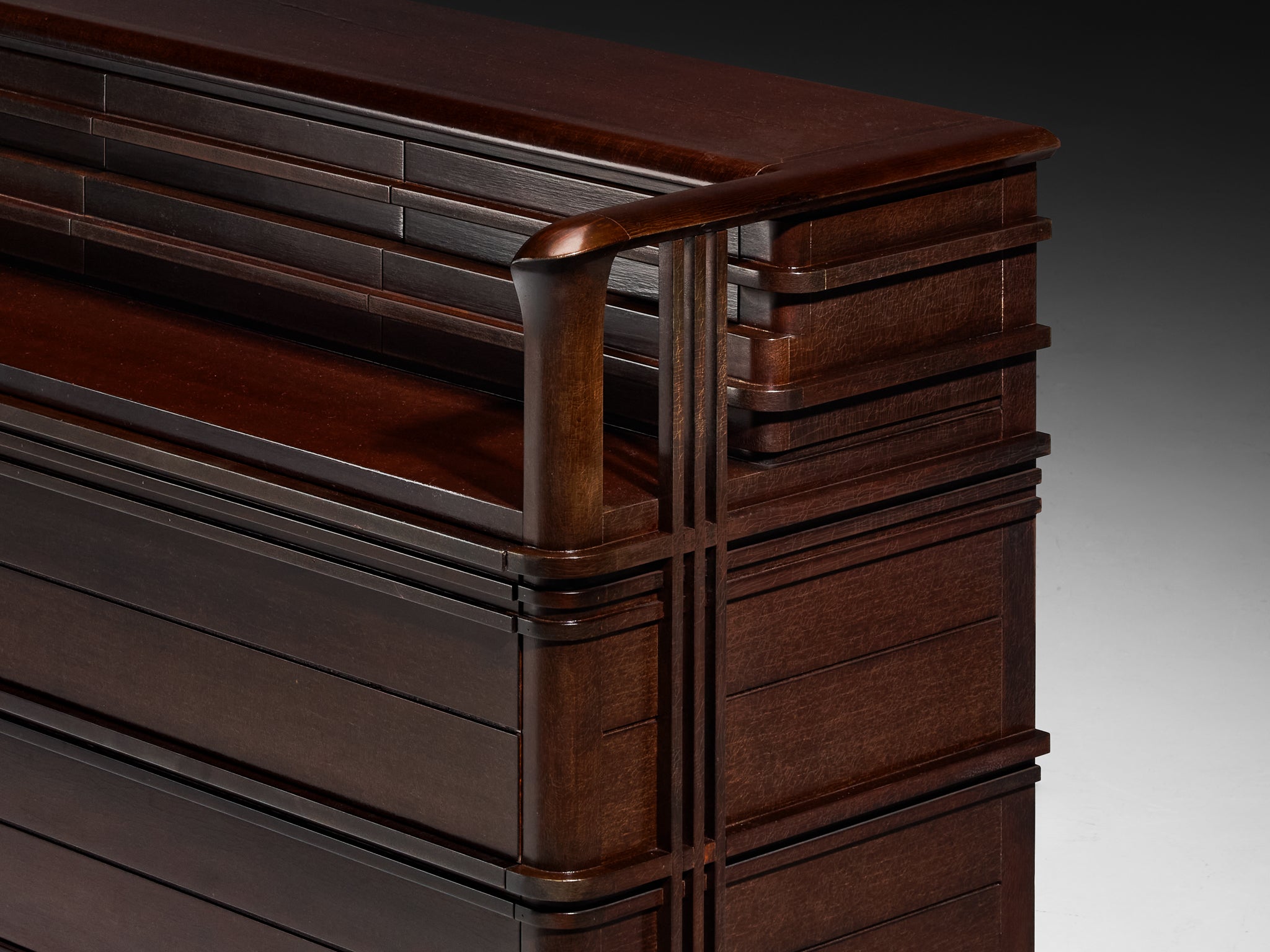 1940s Italian Chest of Drawers in Dark Red Stained Wood Case pieces and storage cabinets Morentz