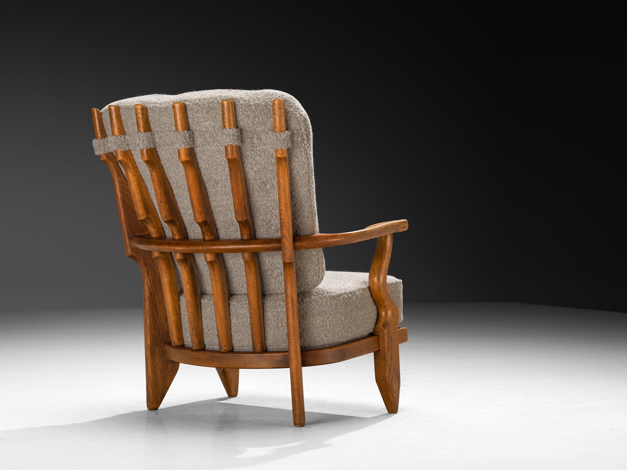 Guillerme & Chambron Pair of 'Petit Repos' Lounge Chairs in Oak and Teddy Fabric Seating Morentz