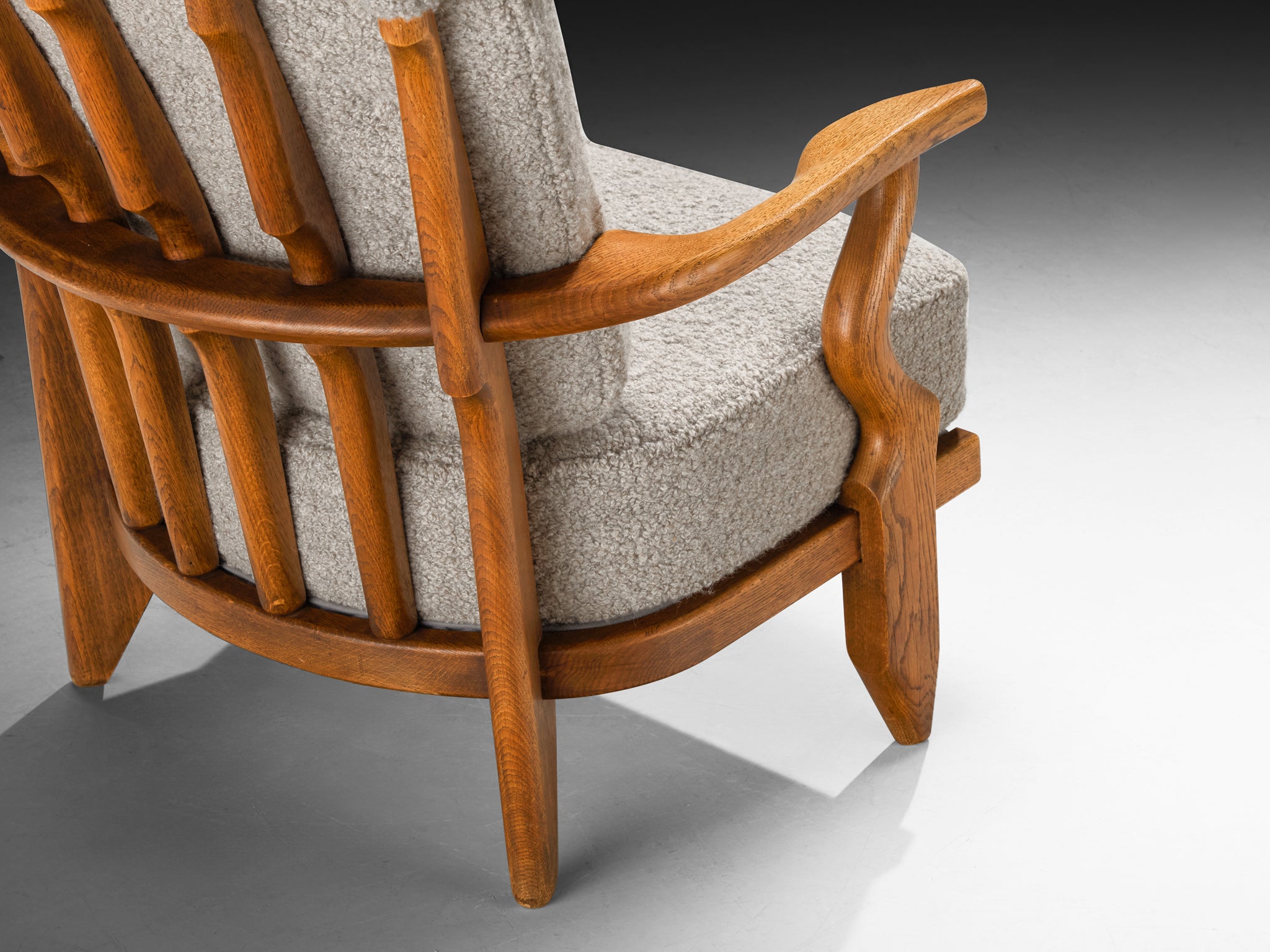 Guillerme & Chambron Pair of 'Petit Repos' Lounge Chairs in Oak and Teddy Fabric Seating Morentz