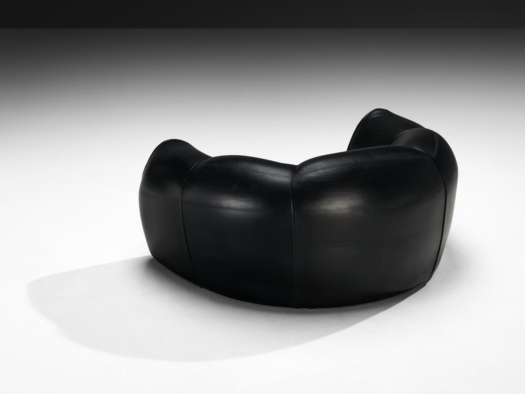 French Bulbous Croissant Shaped Loveseats or Lounge Chairs in Black Leather Seating Morentz