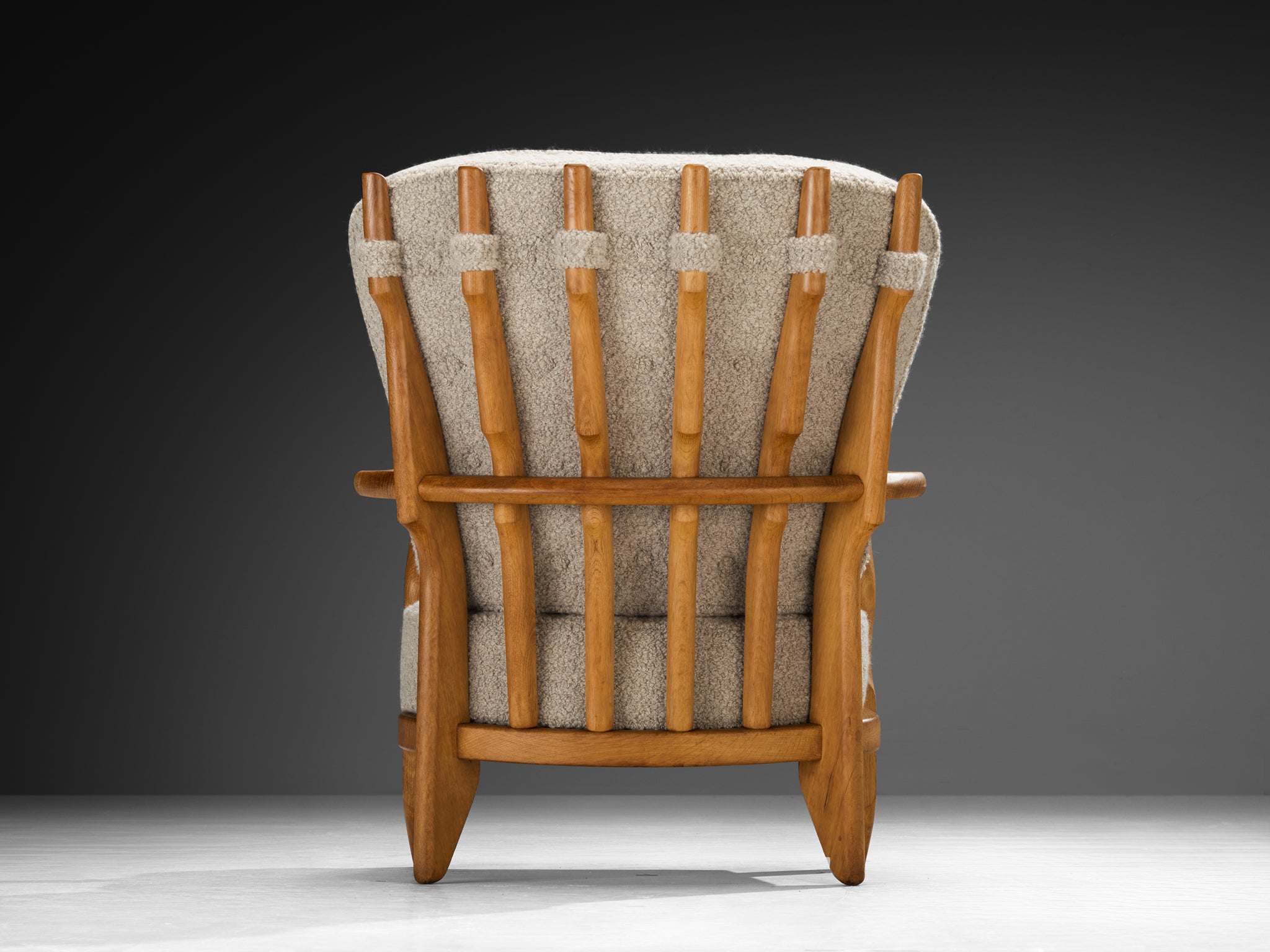 Guillerme & Chambron 'Petit Repos' Lounge Chair in Solid Oak and Bouclé Seating Morentz