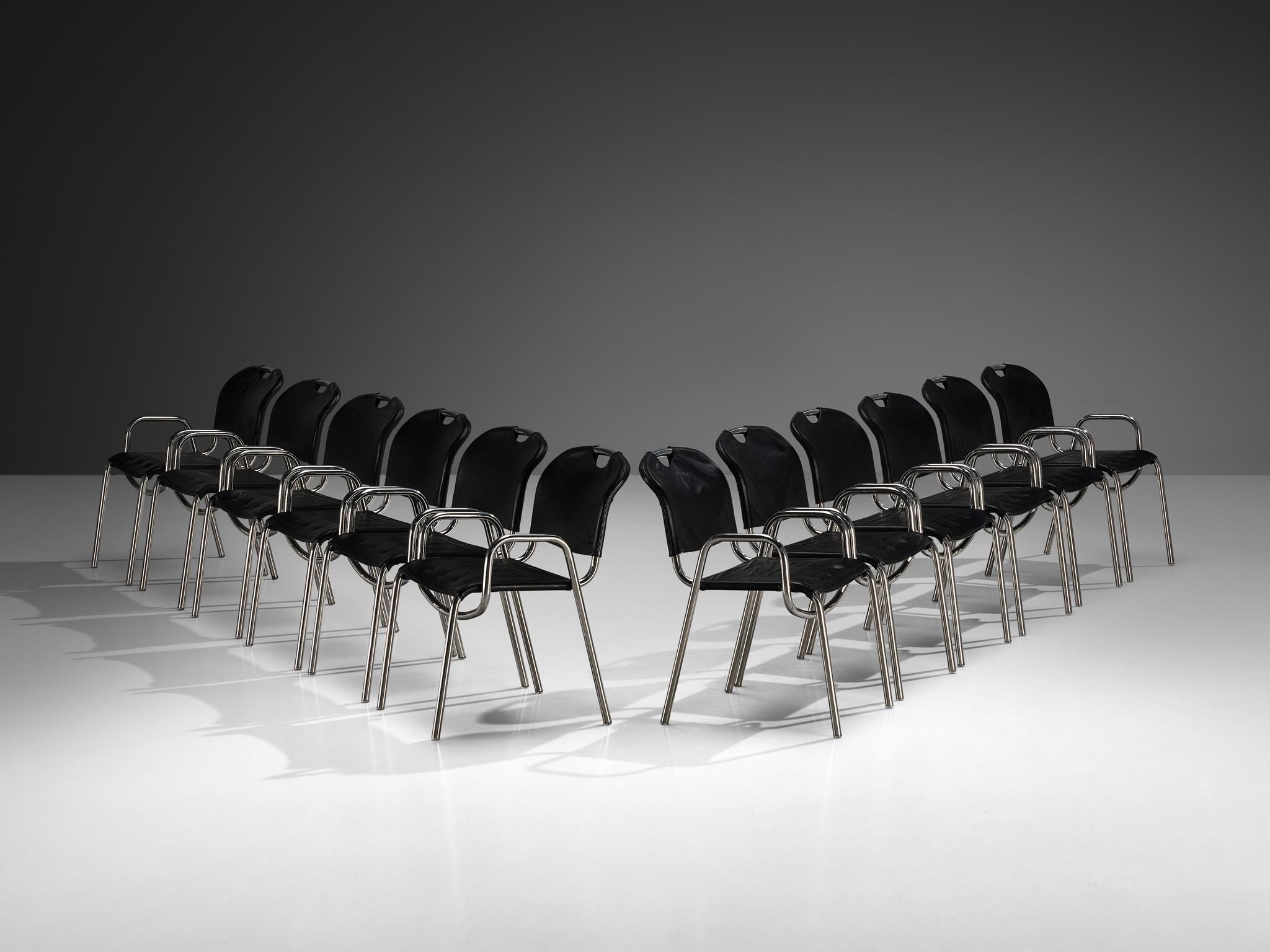 Achille Castiglioni for Zanotta Set of Twelve 'Castiglia' Dining Chairs seating Morentz