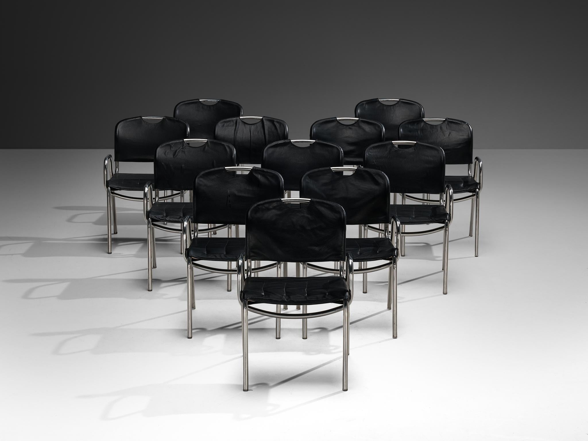 Achille Castiglioni for Zanotta Set of Twelve 'Castiglia' Dining Chairs seating Morentz