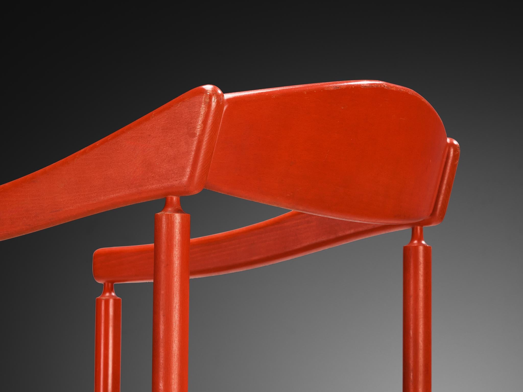 Thonet Pair of Armchairs with Red Lacquered Frame and Rush Seats seating Morentz