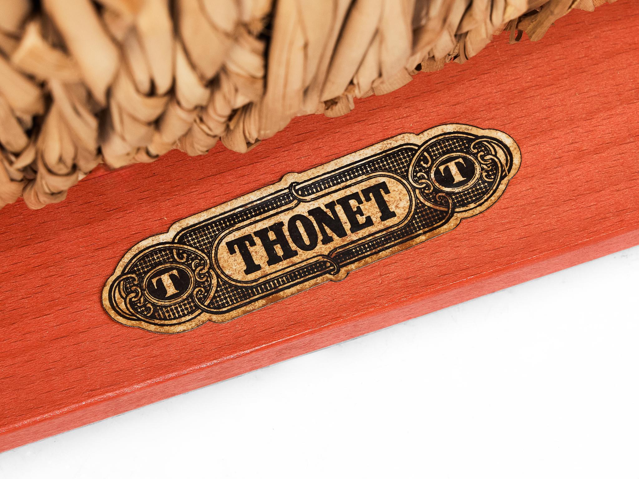 Thonet Pair of Armchairs with Red Lacquered Frame and Rush Seats seating Morentz