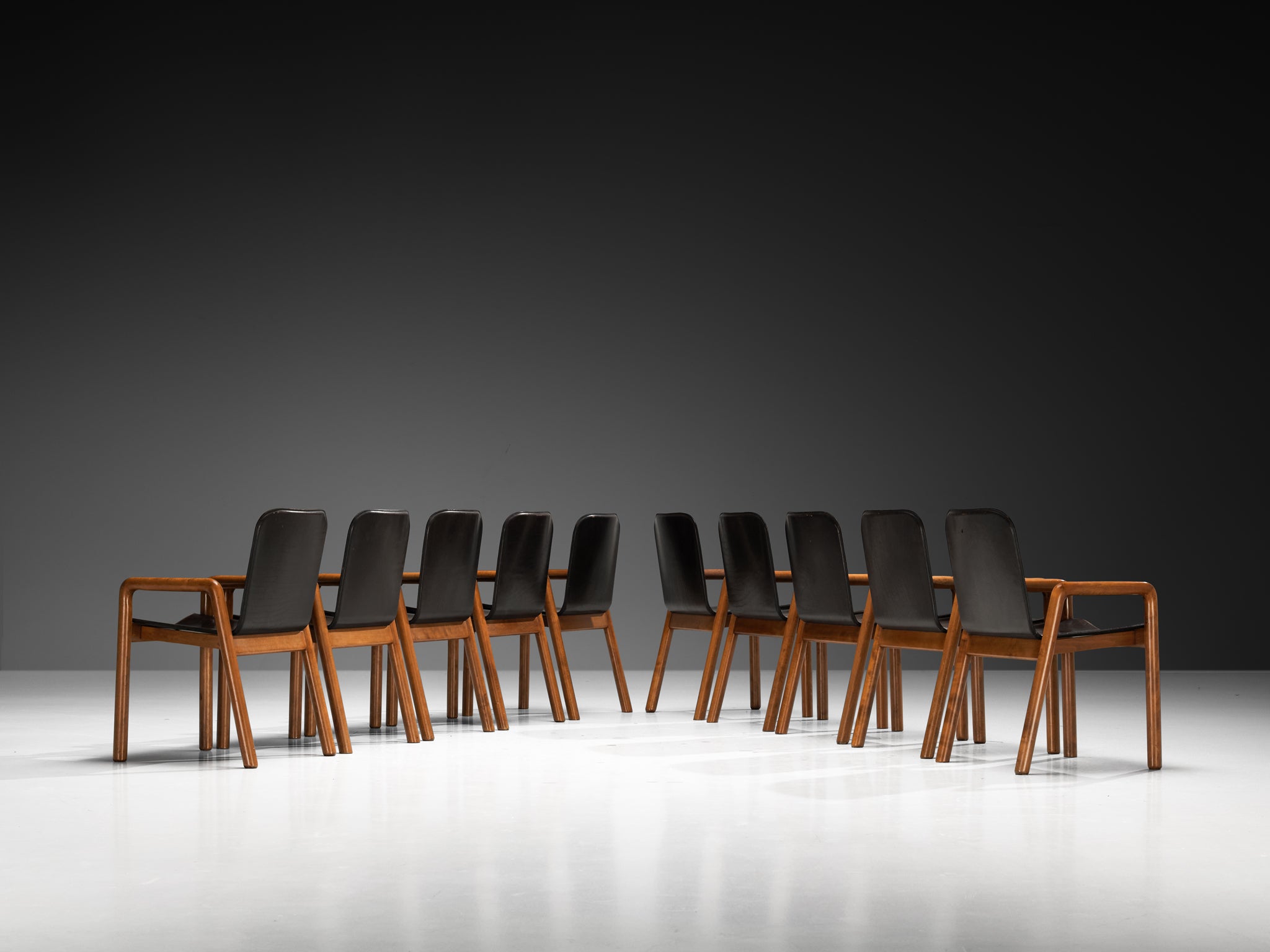 Guido Faleschini for I4 Mariani Set of Ten 'Dilos' Dining Chairs in Leather and Wood Seating Morentz