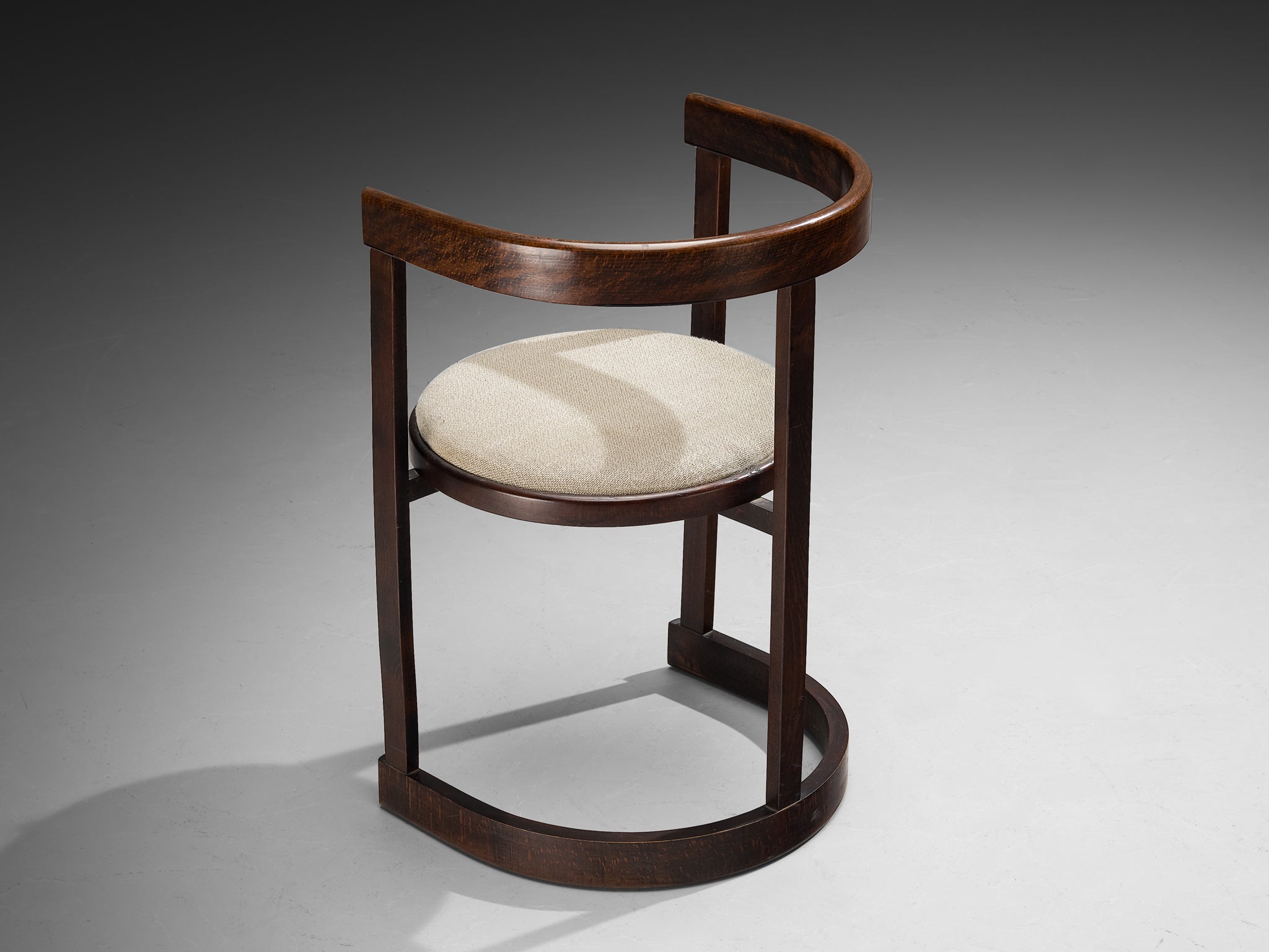 Italian Set of Six Dining Chairs in Stained Wood and Off-White Upholstery Seating Morentz