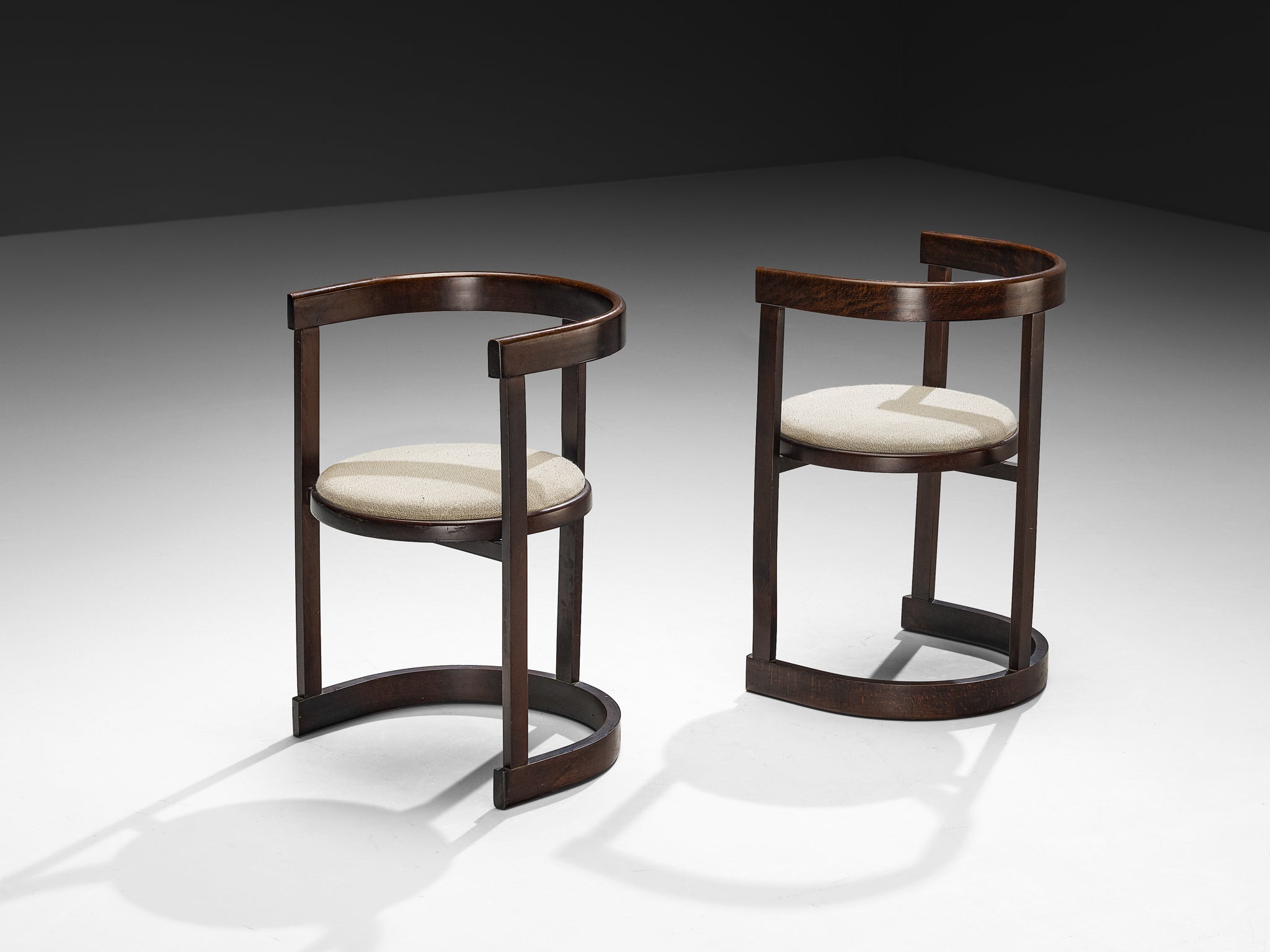 Italian Set of Six Dining Chairs in Stained Wood and Off-White Upholstery Seating Morentz