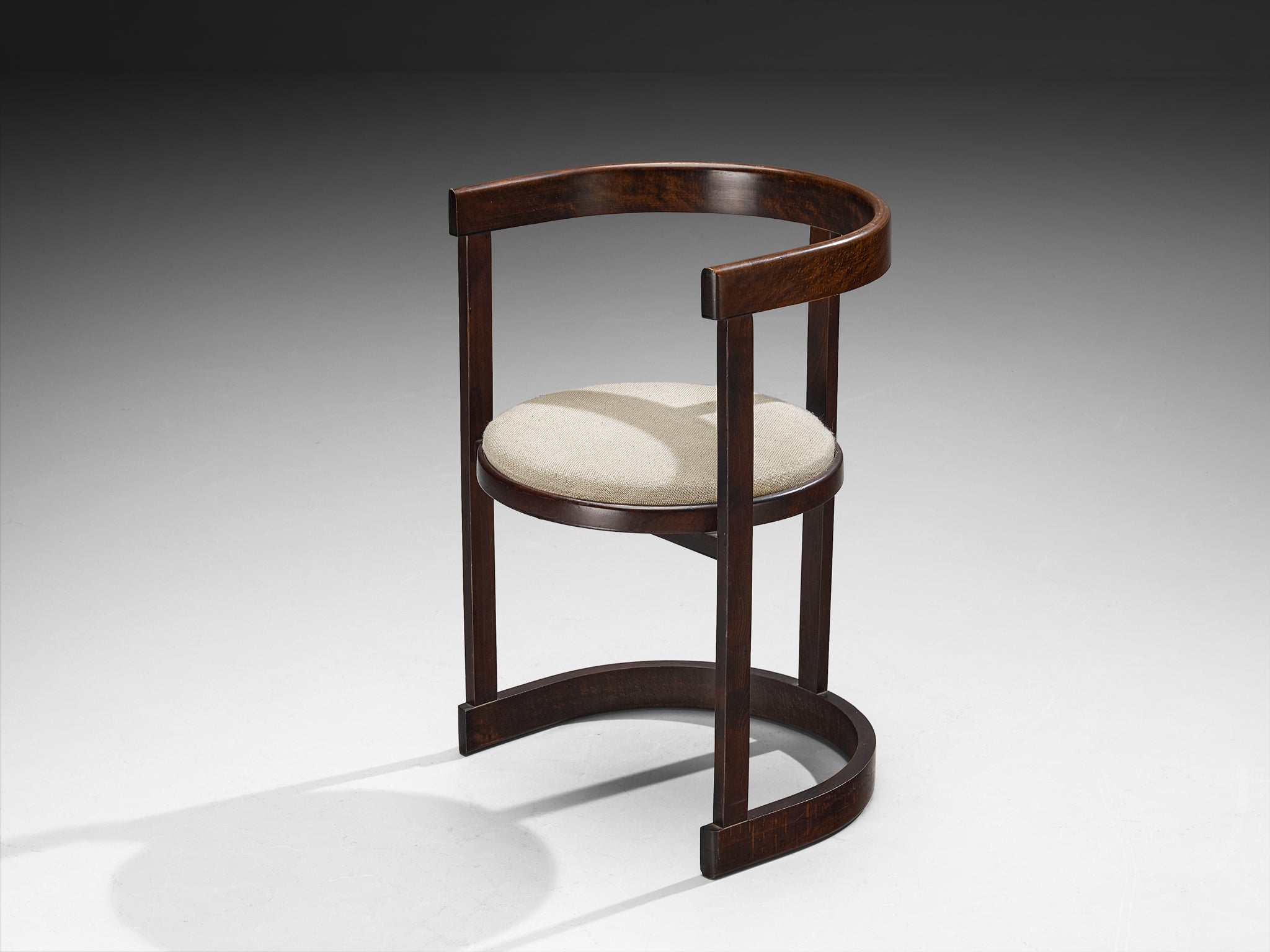 Italian Set of Six Dining Chairs in Stained Wood and Off-White Upholstery Seating Morentz