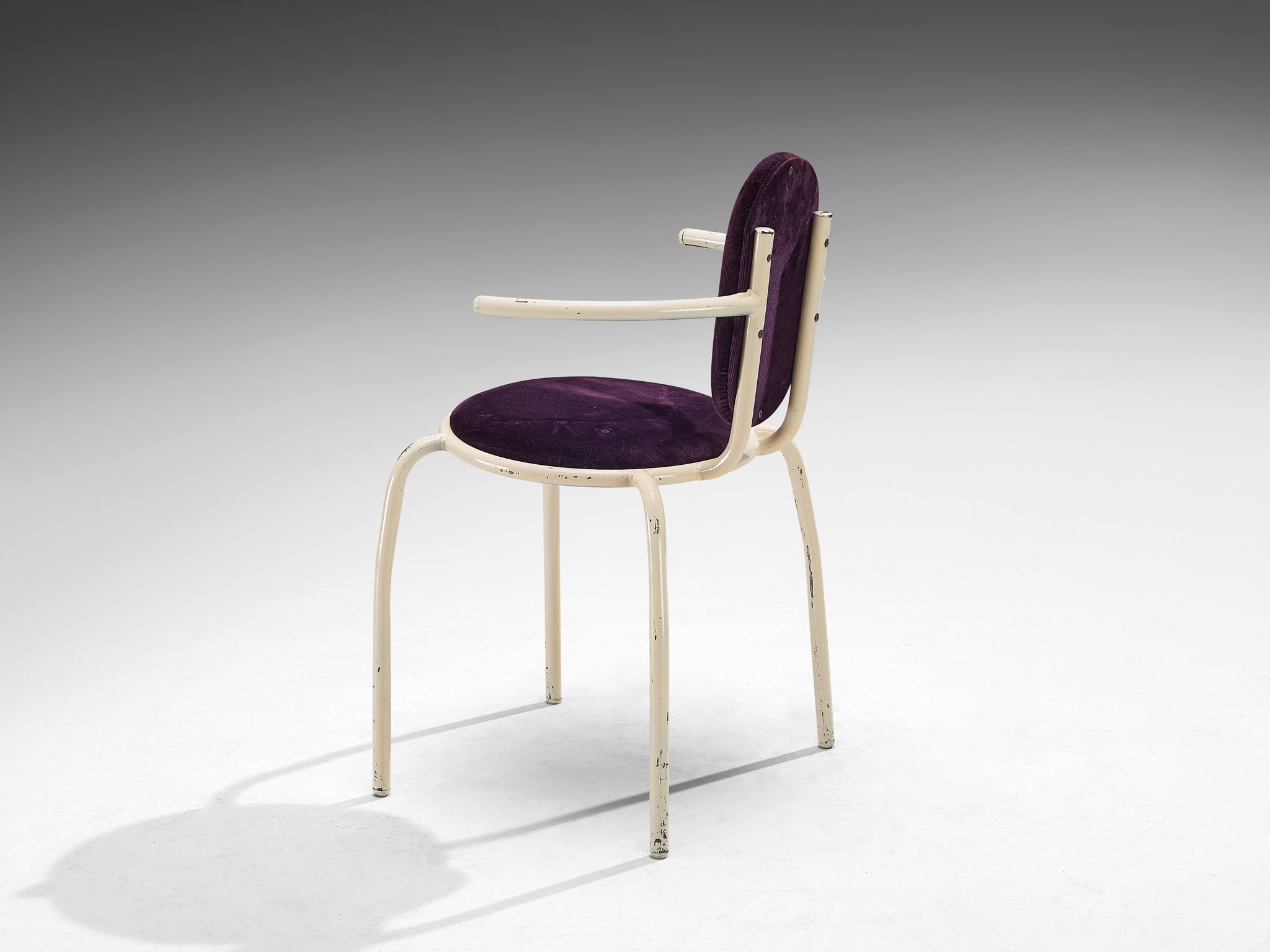 Italian Post-Modern Set of Six Armchairs in Purple Corduroy and Lacquered Steel Seating Morentz