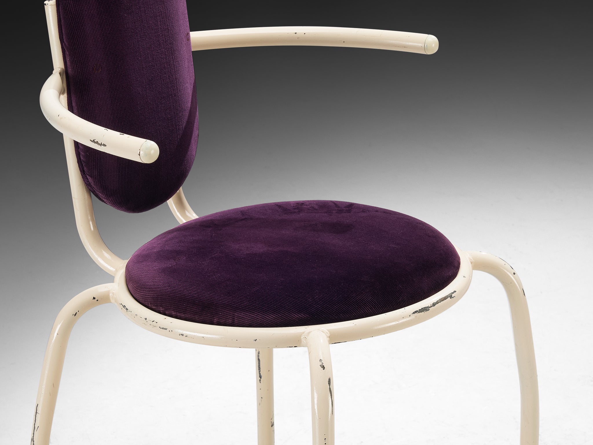 Italian Post-Modern Set of Six Armchairs in Purple Corduroy and Lacquered Steel Seating Morentz