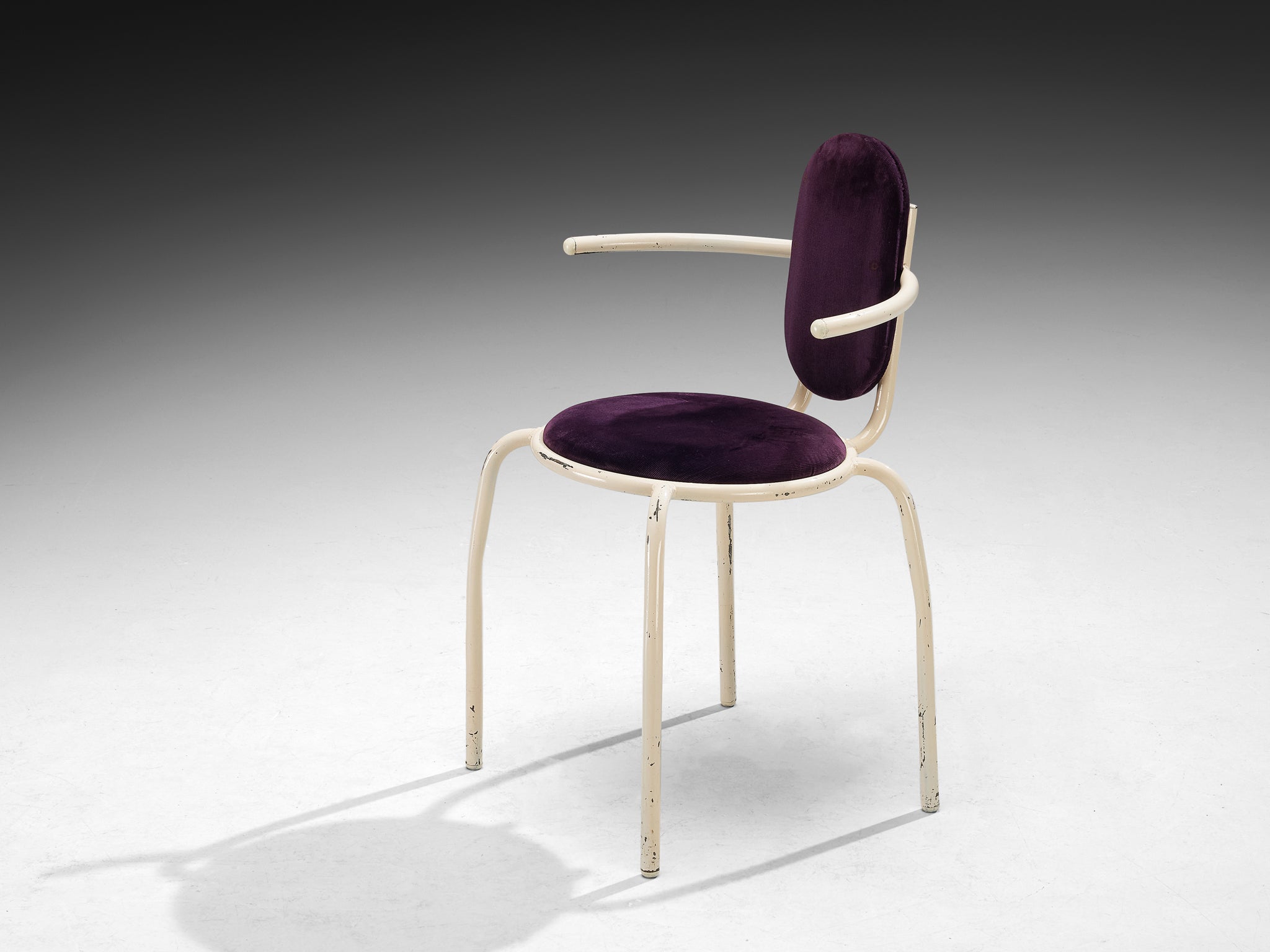 Italian Post-Modern Set of Six Armchairs in Purple Corduroy and Lacquered Steel Seating Morentz