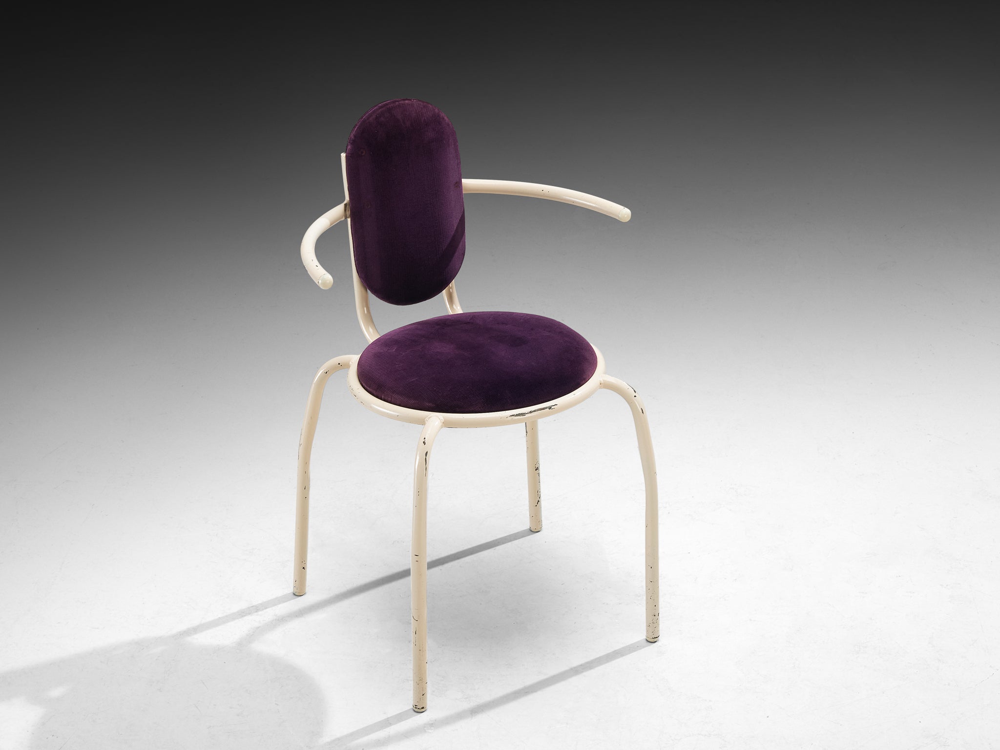 Italian Post-Modern Set of Six Armchairs in Purple Corduroy and Lacquered Steel Seating Morentz