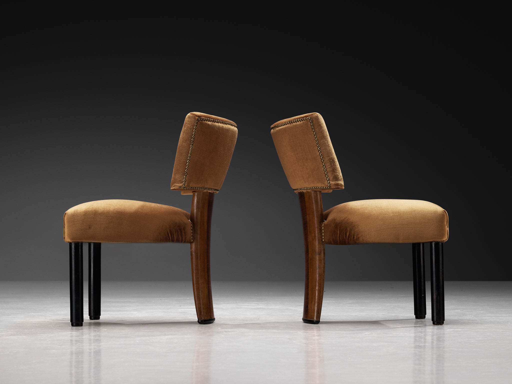 Ernesto Valabrega for Vittorio Valabrega Pair of Chairs in Walnut Seating Morentz