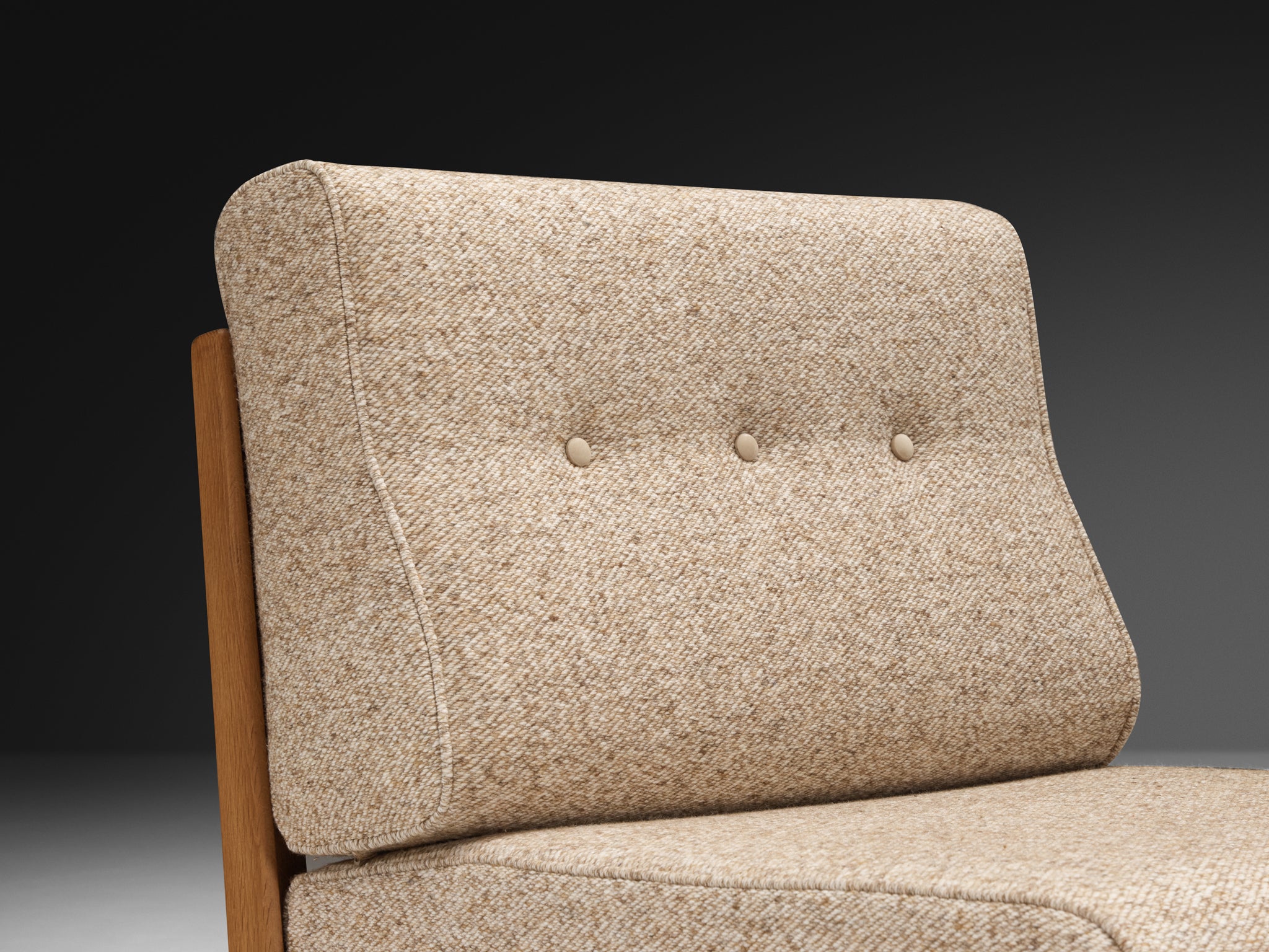 Guillerme & Chambron Lounge Chairs in Solid Oak and Beige Wool Seating Morentz