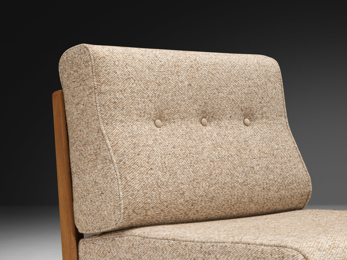 Guillerme & Chambron Lounge Chairs in Solid Oak and Beige Wool Seating Morentz