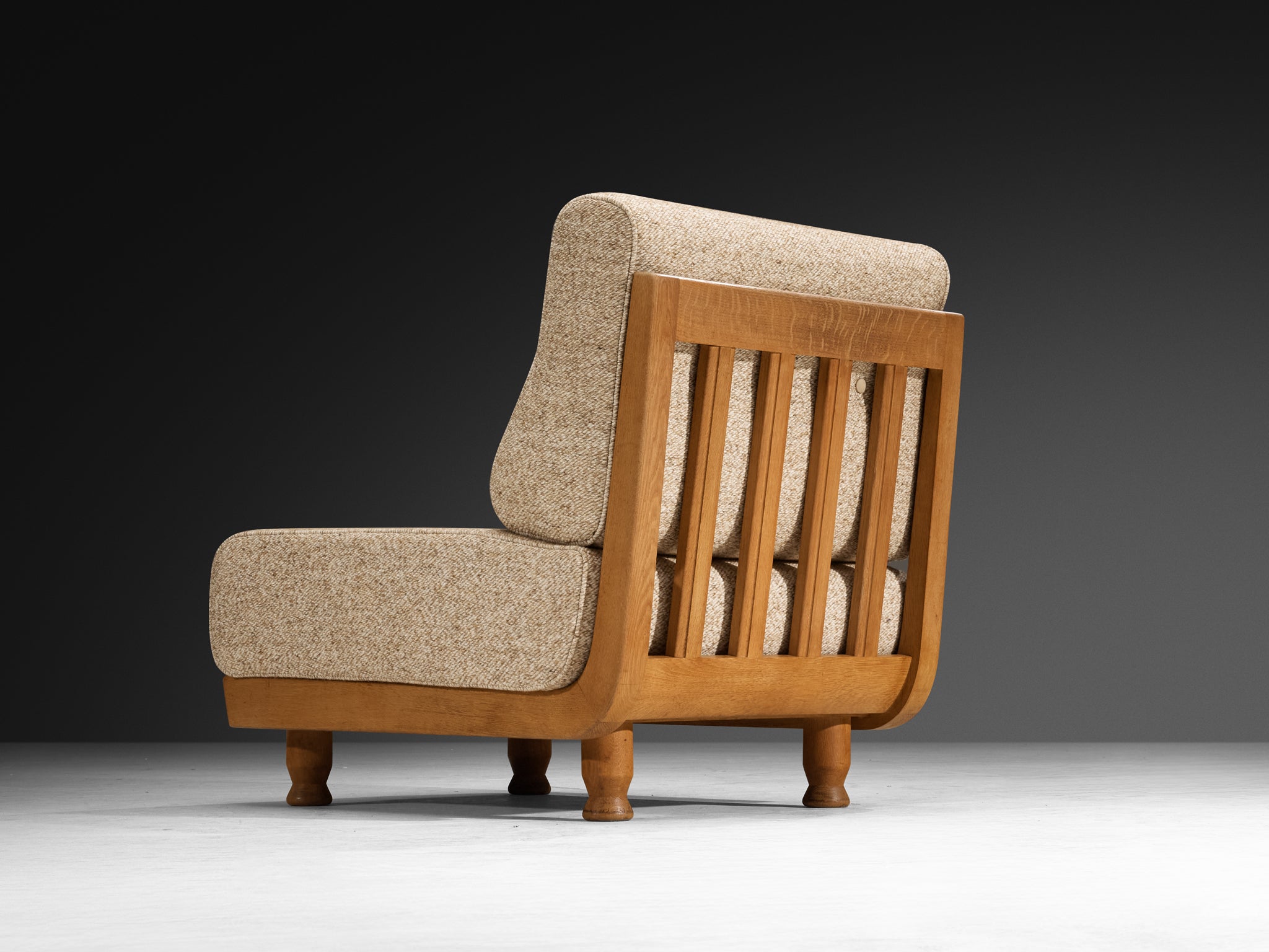 Guillerme & Chambron Lounge Chairs in Solid Oak and Beige Wool Seating Morentz