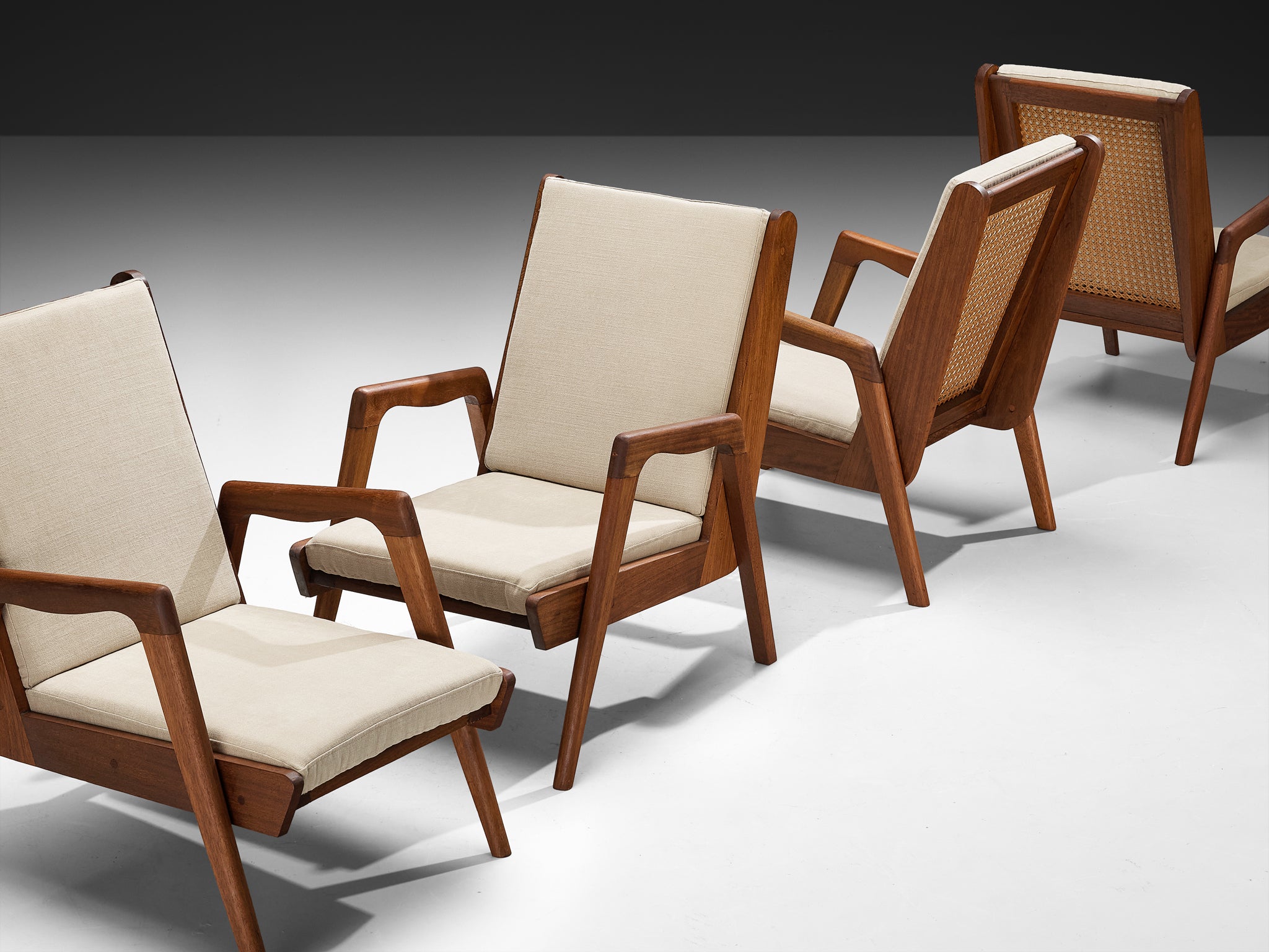 Mid-Century Modern French Lounge Chairs in Teak and Cane Seating Morentz