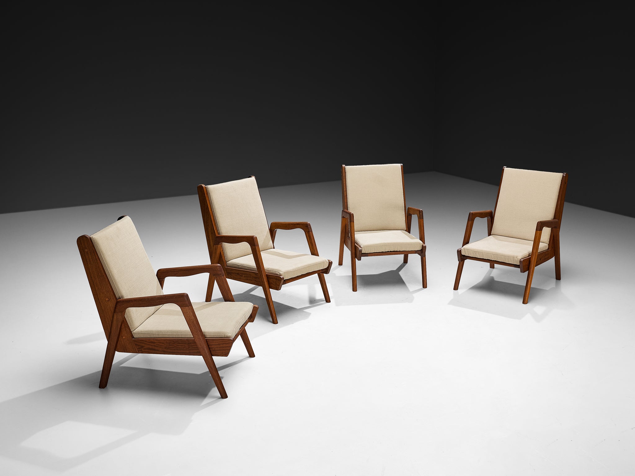 Mid-Century Modern French Lounge Chairs in Teak and Cane Seating Morentz