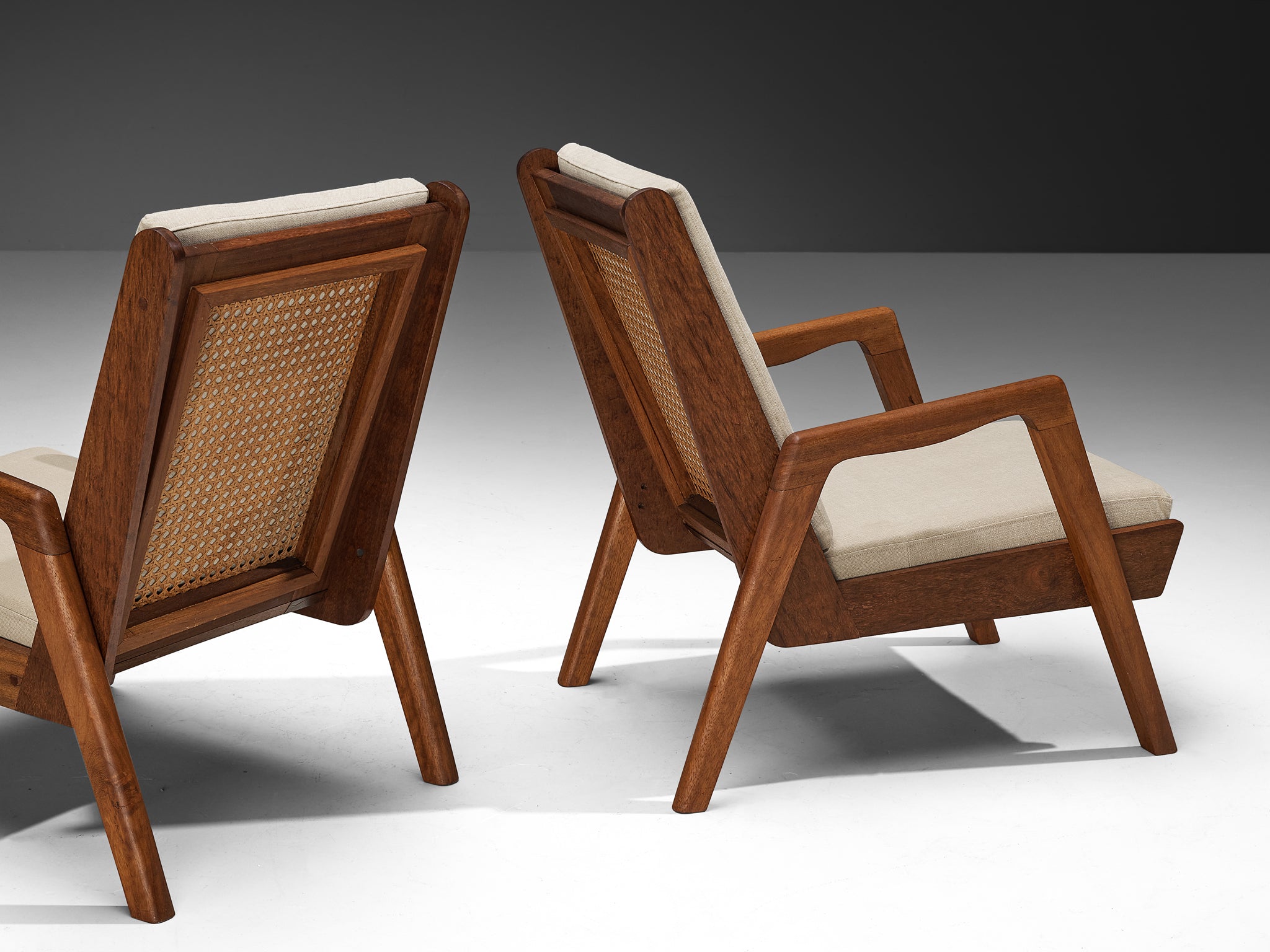 Mid-Century French Lounge Chairs in Teak and Cane Seating Morentz